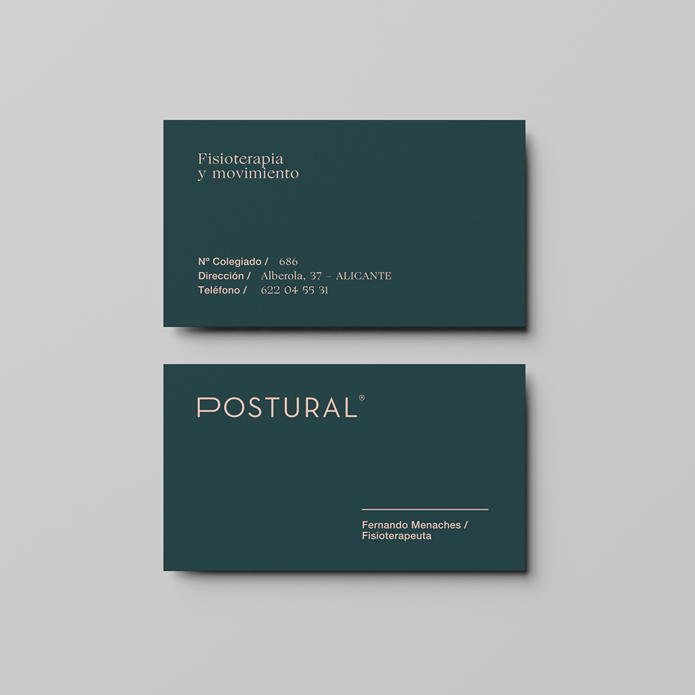 Diseño y desarrollo de identidad visual corporativa para Postural. Business cards.