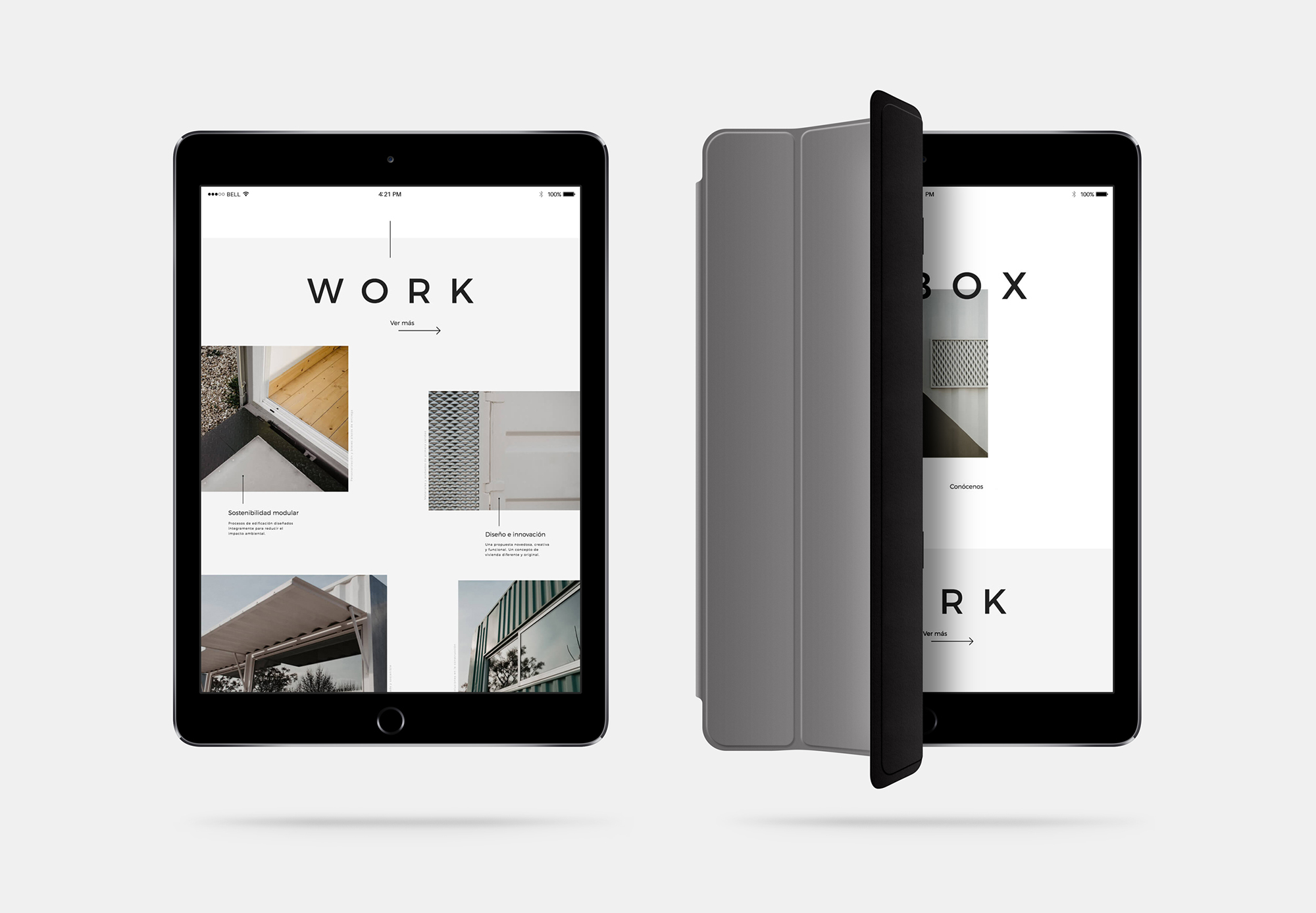 Diseño y desarrollo de website corporativo para Be-Box. Vista detalle iPad Air.