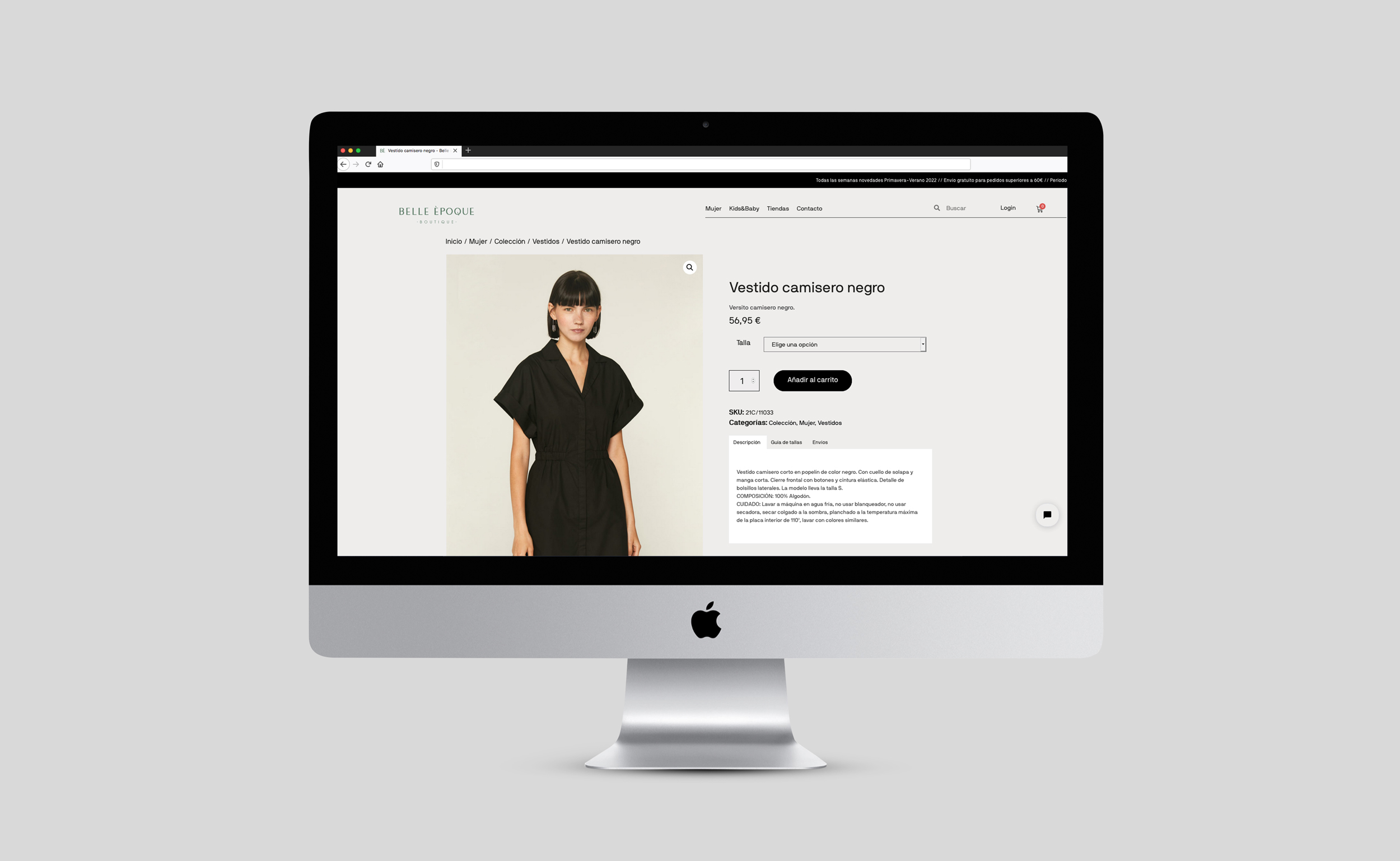 Diseño y desarrollo de tienda online para Belle Èpoque. Vista detalle web sobremesa iMac.