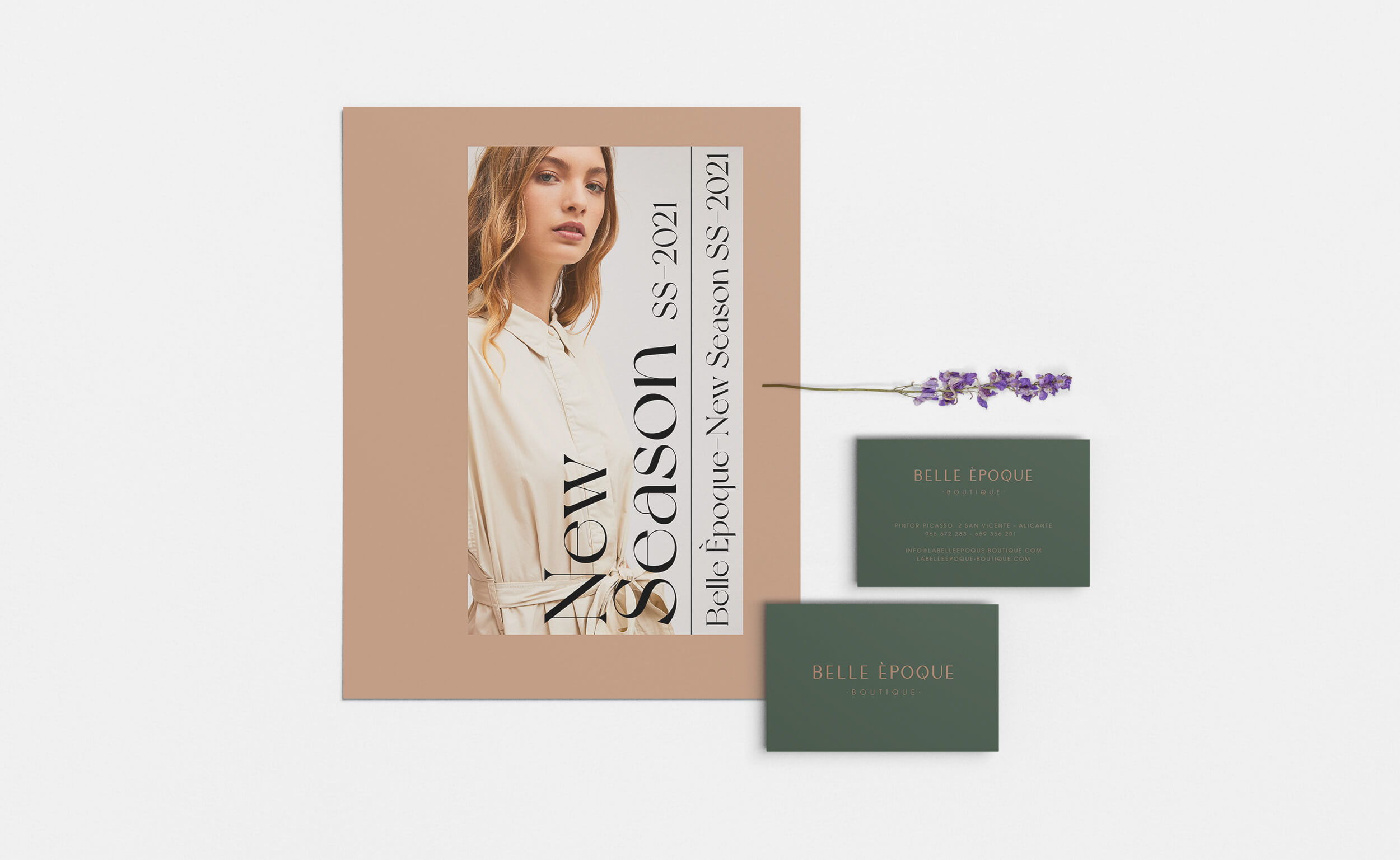 Diseño y desarrollo de identidad visual corporativa para Belle Èpoque. Vista detalle papelería corporativa.