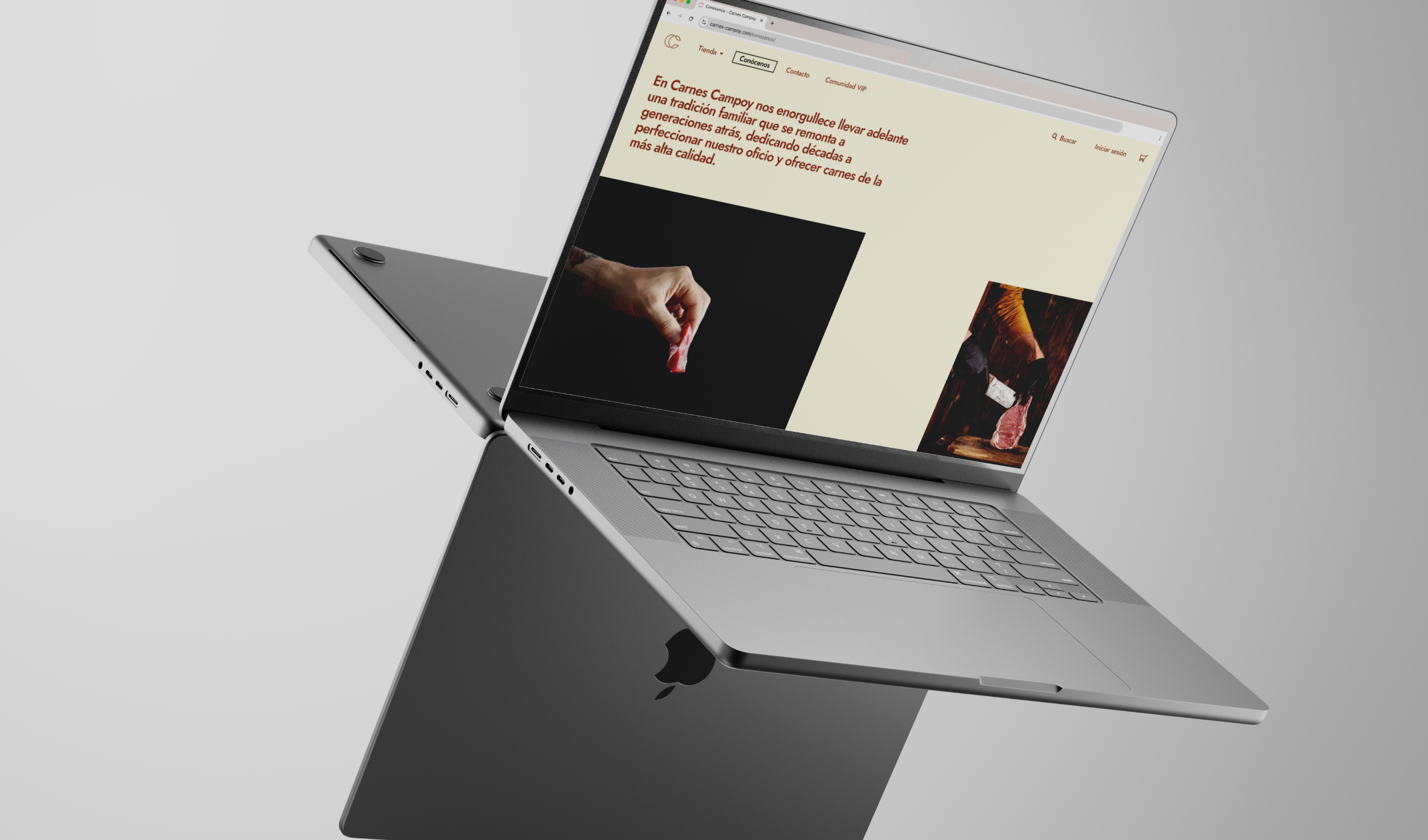 Diseño y desarrollo de website e-commerce para Carnes Campoy. Vista detalle de sección web laptop.