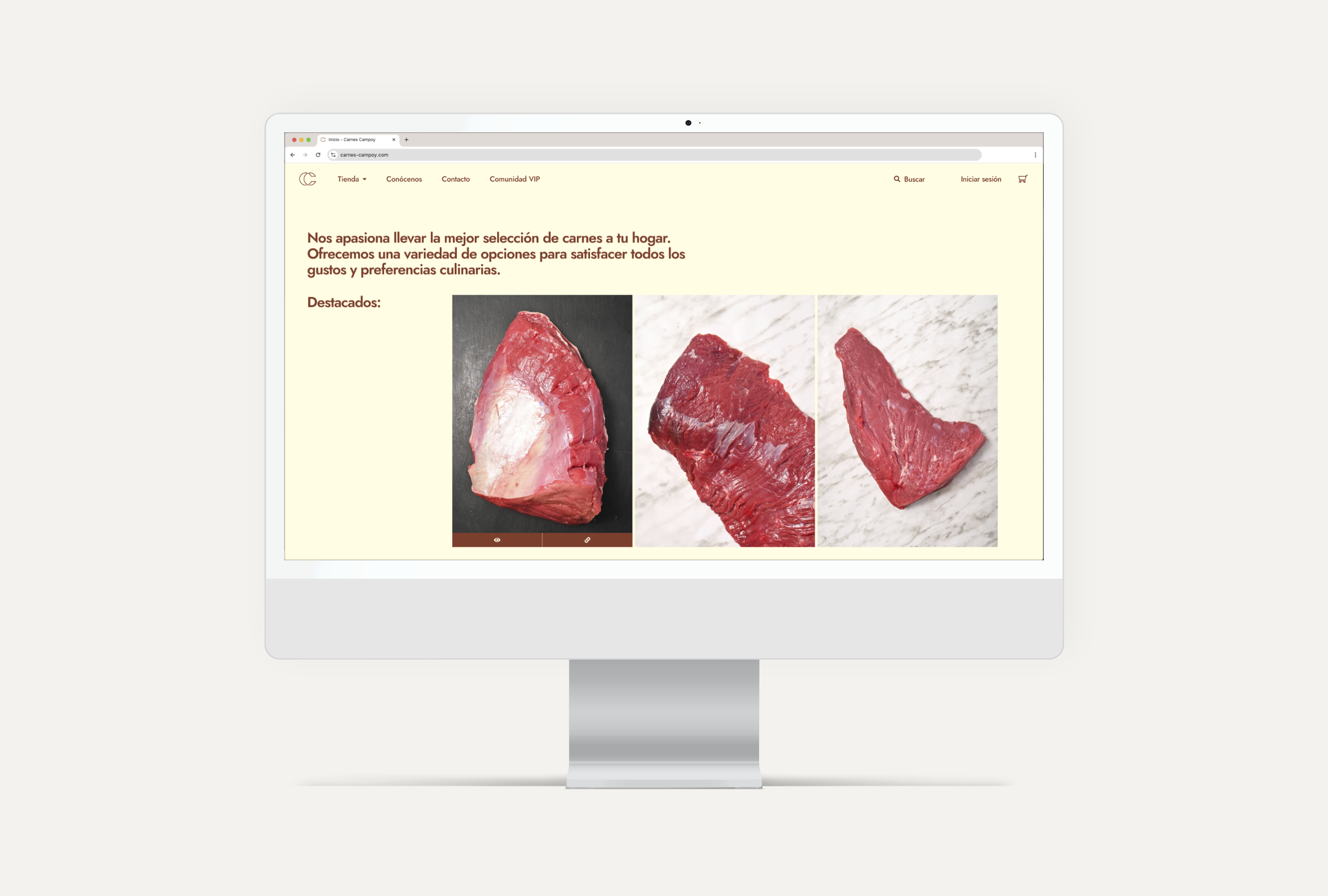 Diseño y desarrollo de website e-commerce para Carnes Campoy. Vista layout iMac.