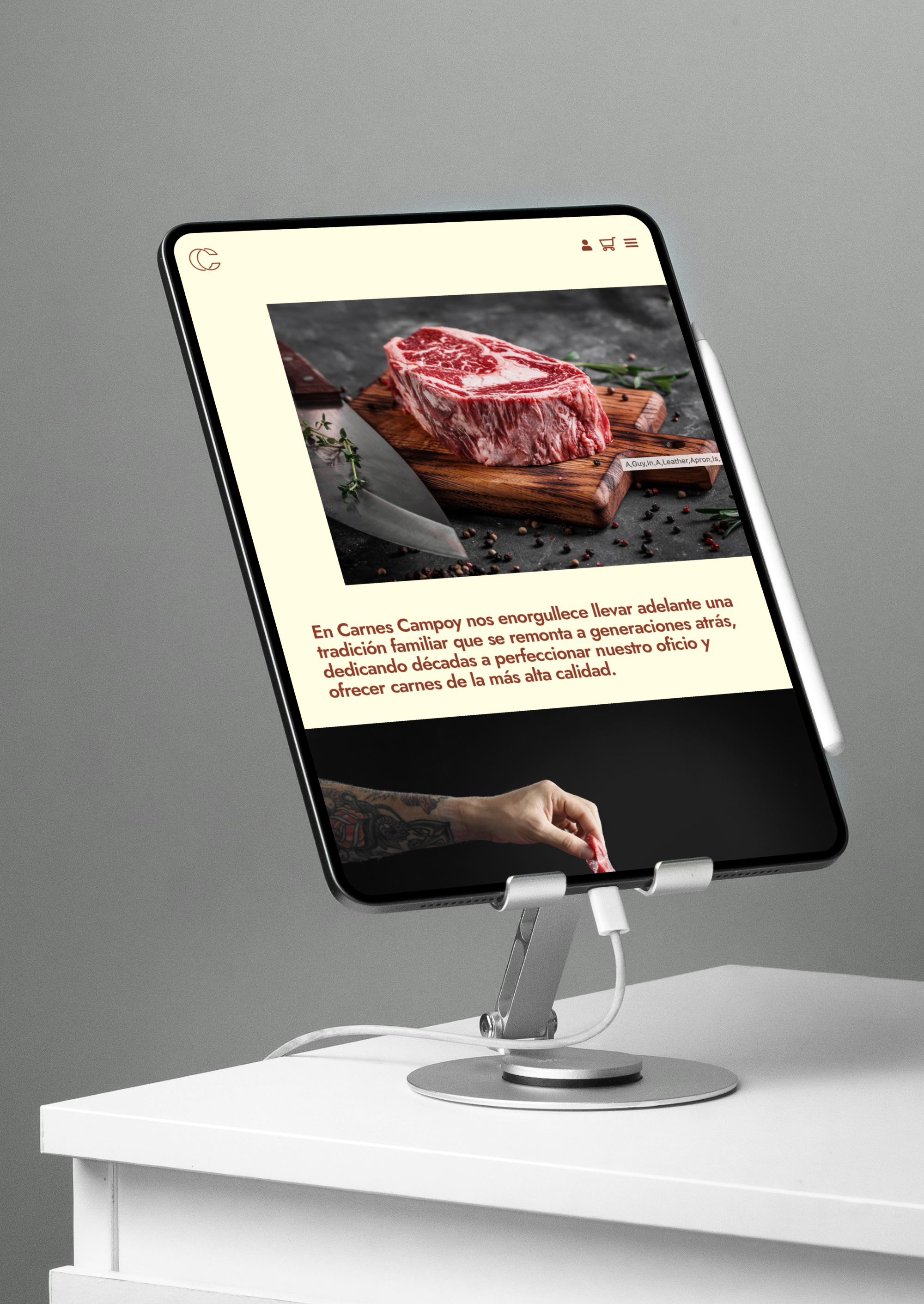 Diseño y desarrollo de website e-commerce para Carnes Campoy. Vista iPad.