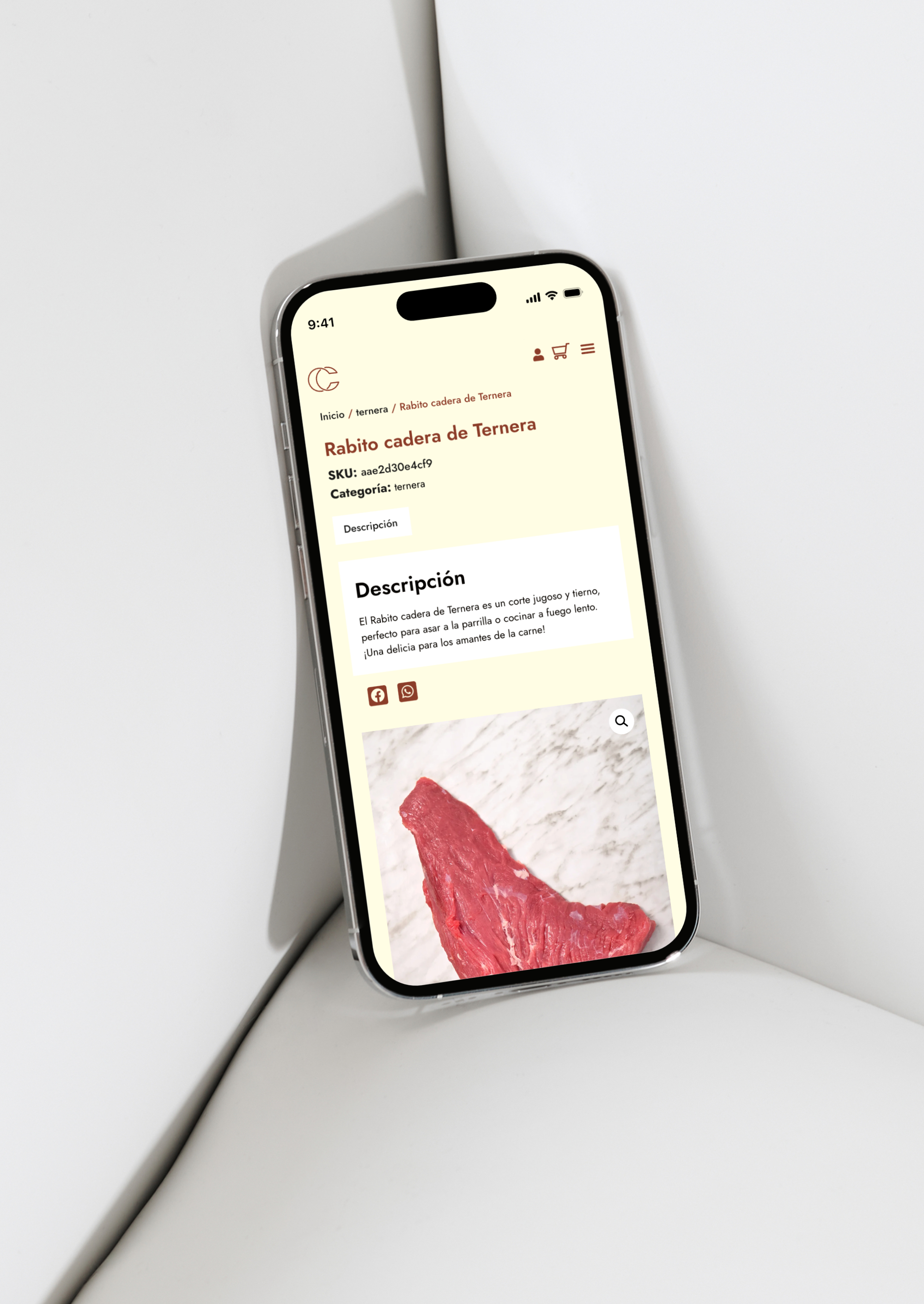 Diseño y desarrollo de website e-commerce para Carnes Campoy. Detalle web en iphone.