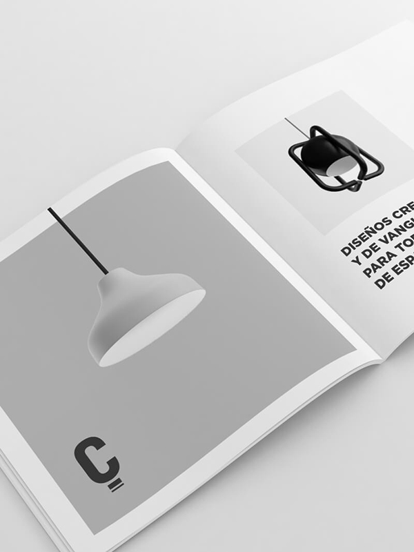 Diseño y desarrollo de identidad visual corporativa para Class Lighting. Detalle catálogo de producto.