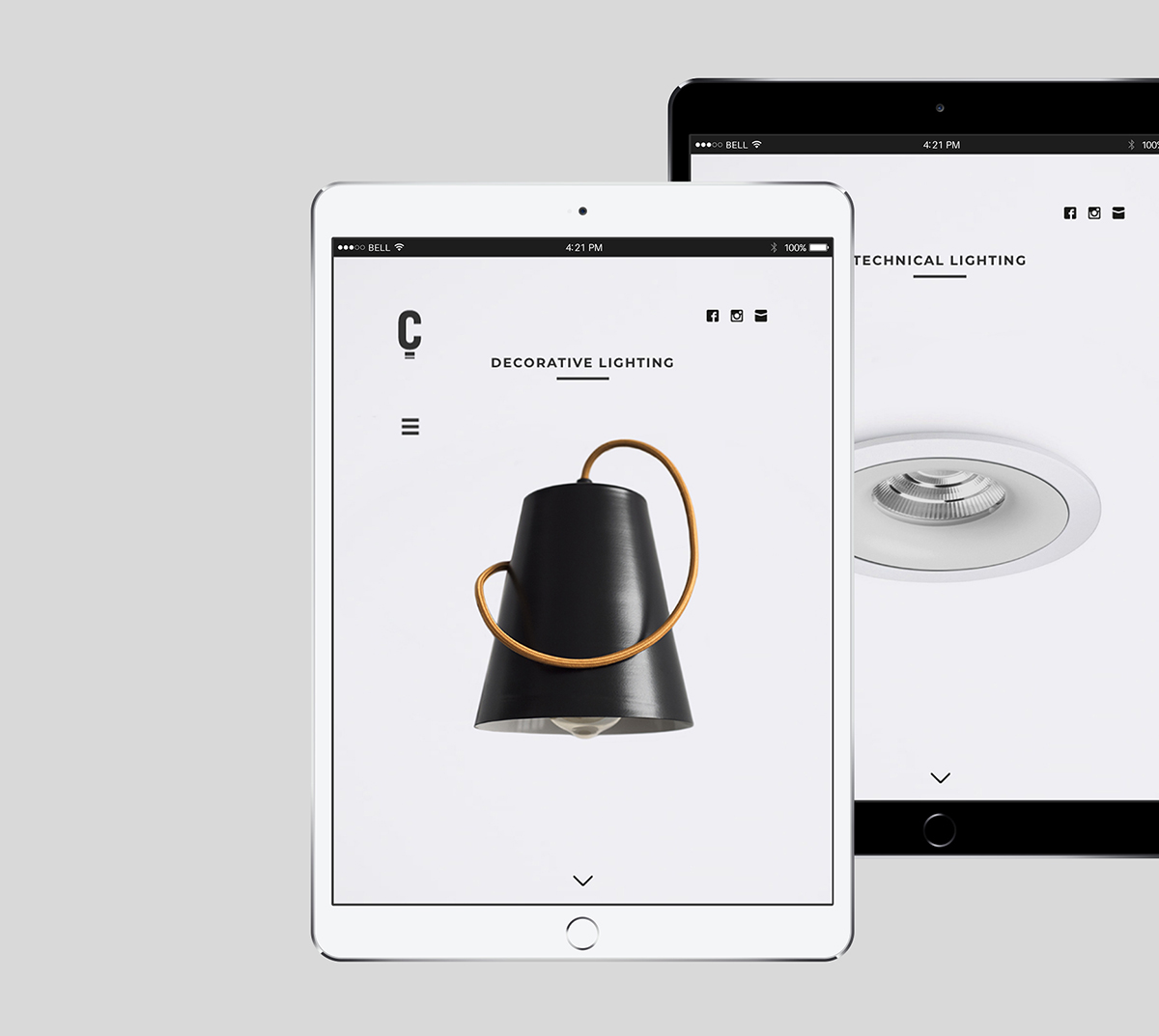 Diseño y desarrollo de website corporativo para Class Lighting. Vista web iPad.