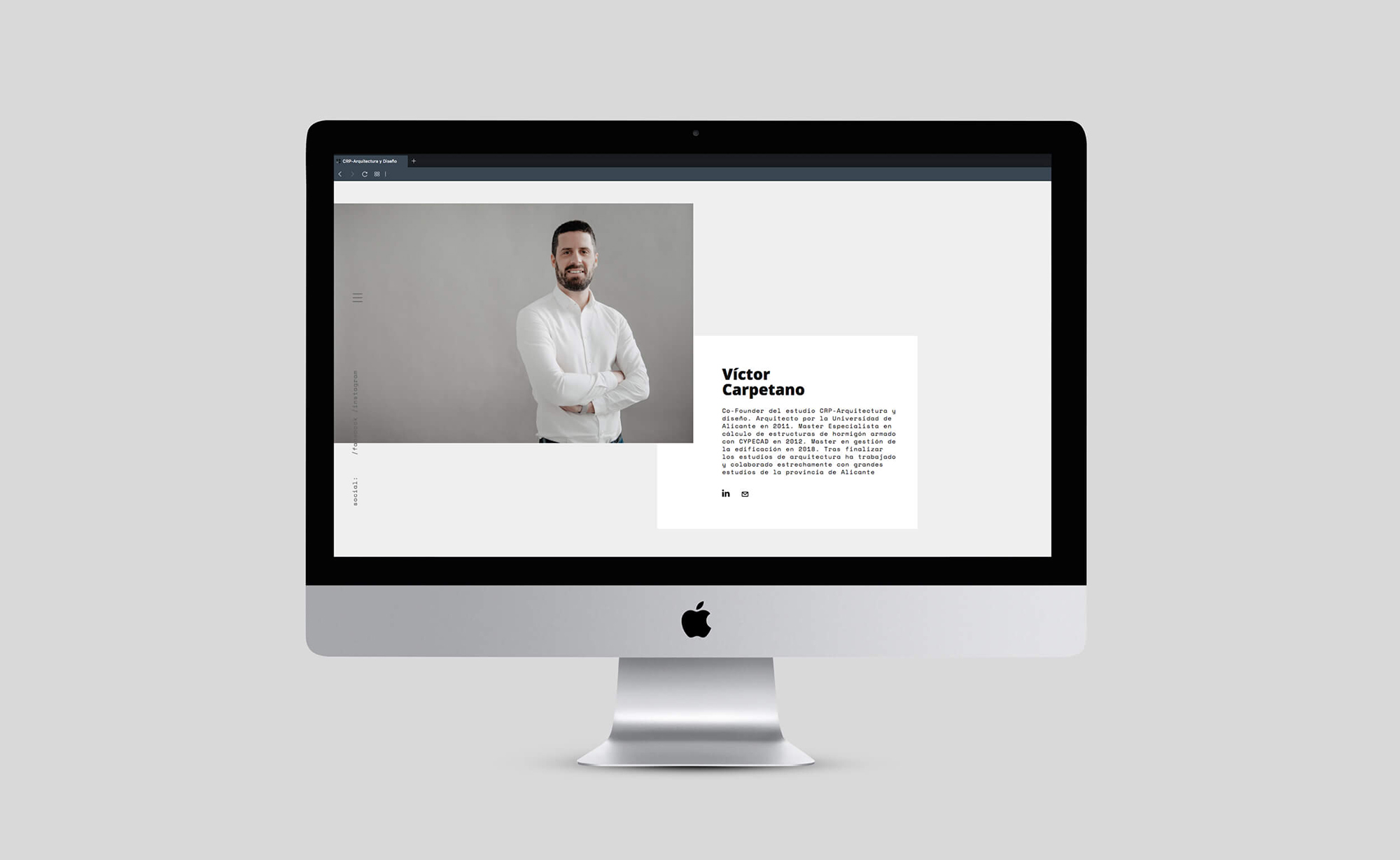 Diseño y desarrollo de website corporativo para CRP Arquitectura y diseño. Vista layout about web sobremesa.