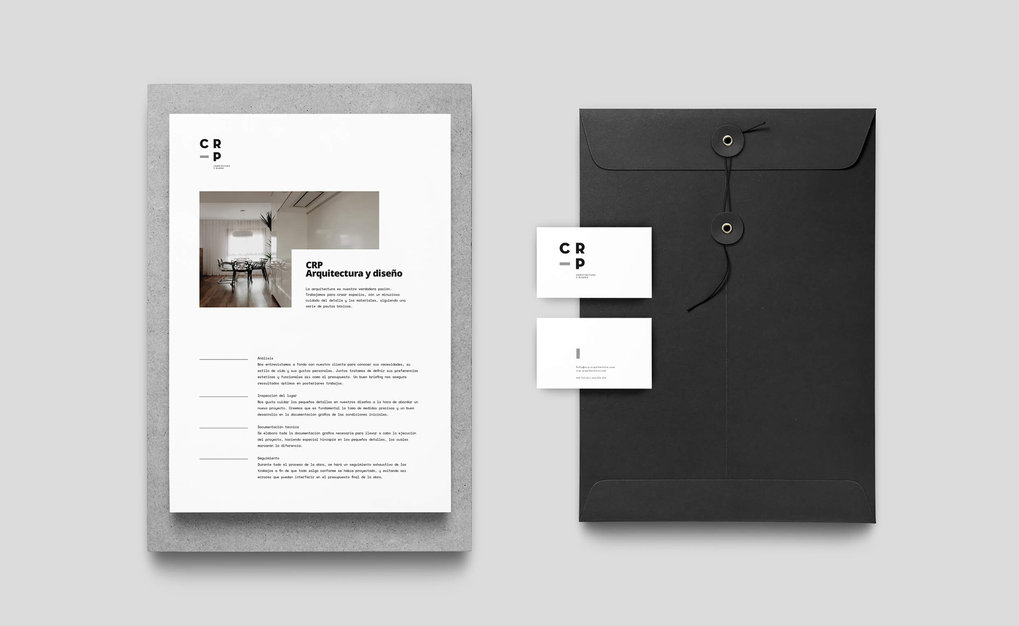 Diseño y desarrollo de identidad visual corporativa para CRP Arquitectura y diseño. Stationery.