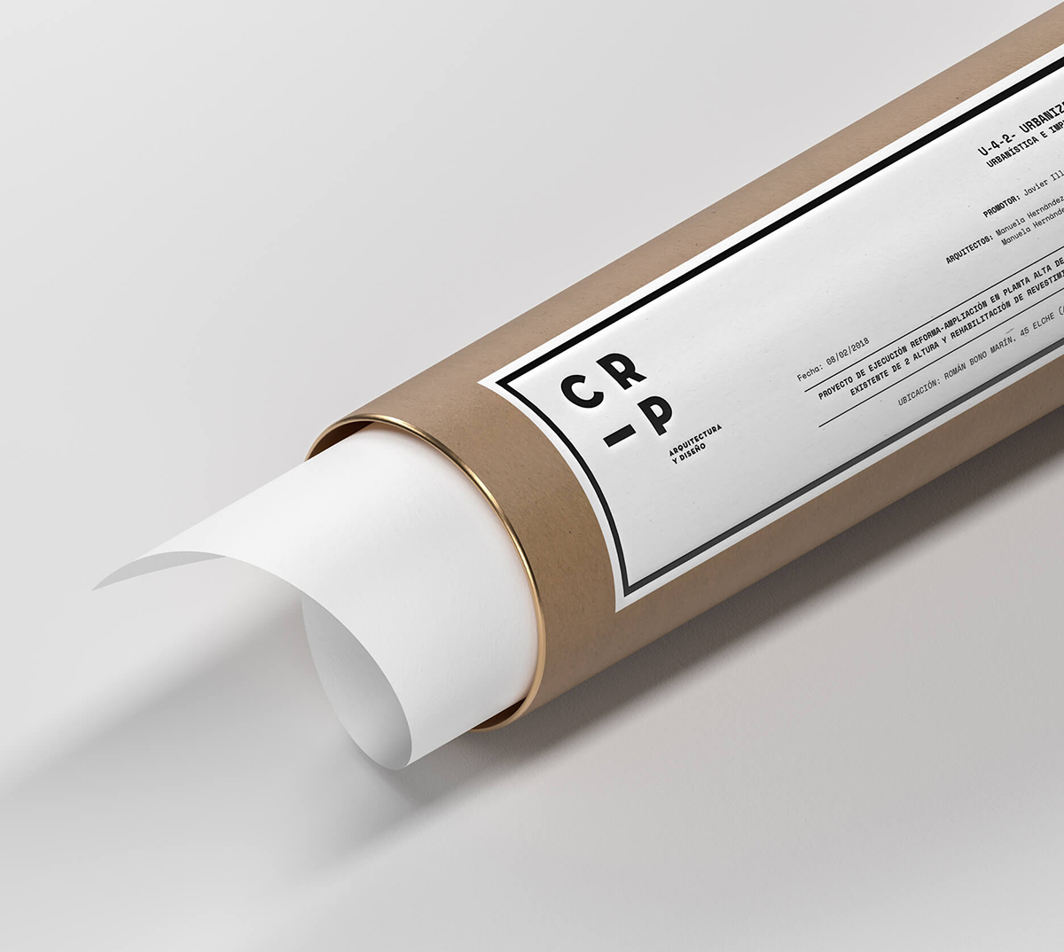 Diseño y desarrollo de identidad visual corporativa para CRP Arquitectura y diseño. Packaging planos y documentos.