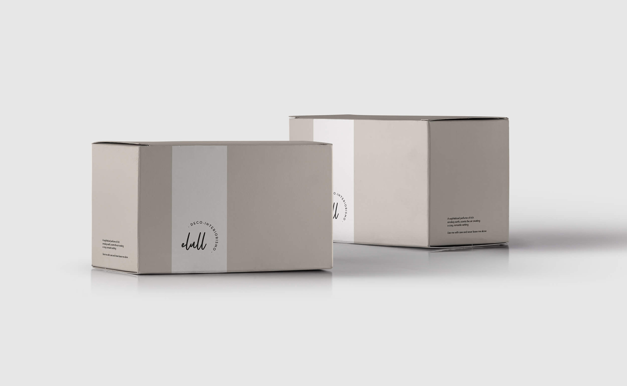 Diseño y desarrollo de identidad visual corporativa para Elull Deco-interiorismo. Cajas packaging.