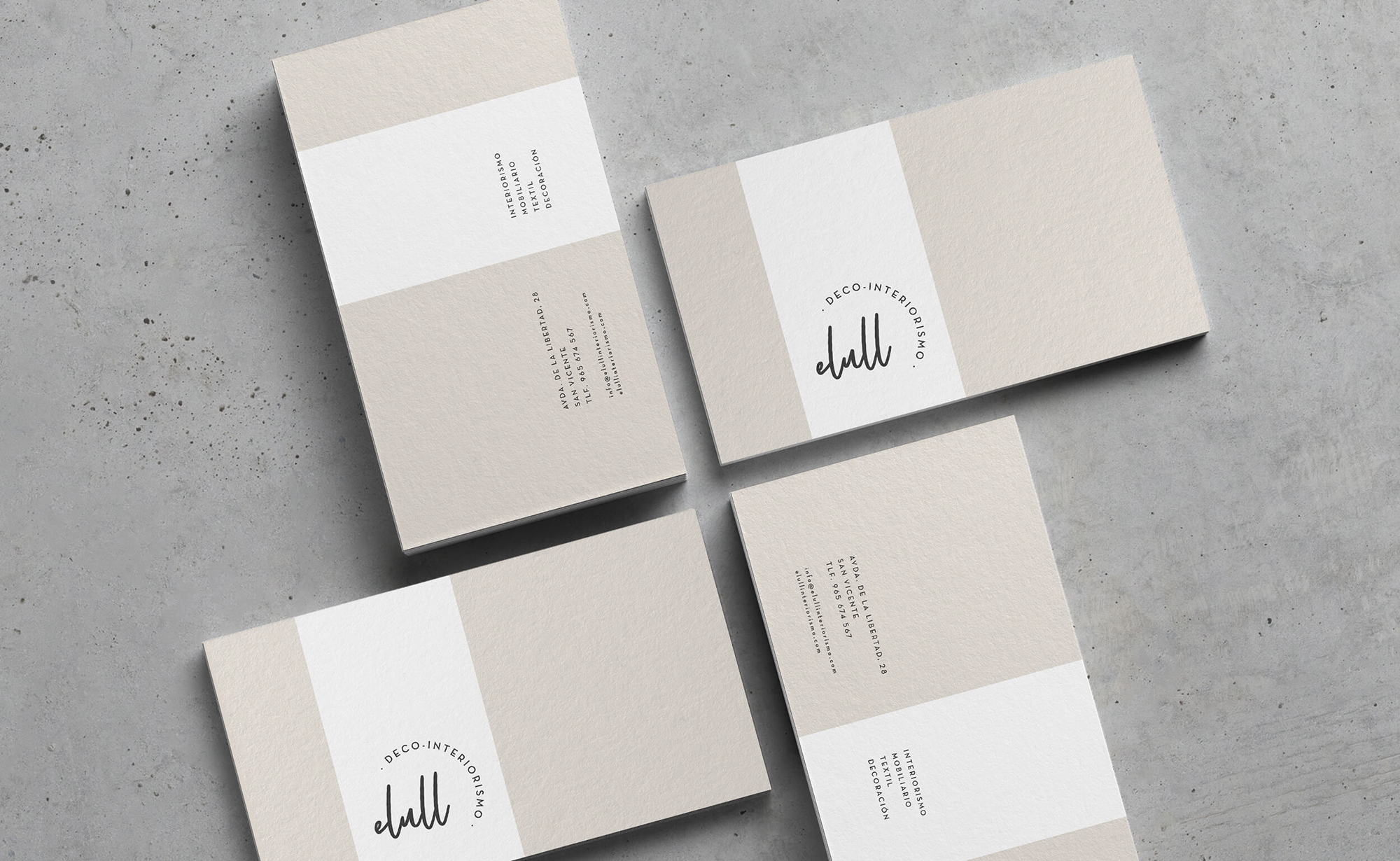 Diseño y desarrollo de identidad visual corporativa para Elull Deco-interiorismo. Tarjetas de visita.