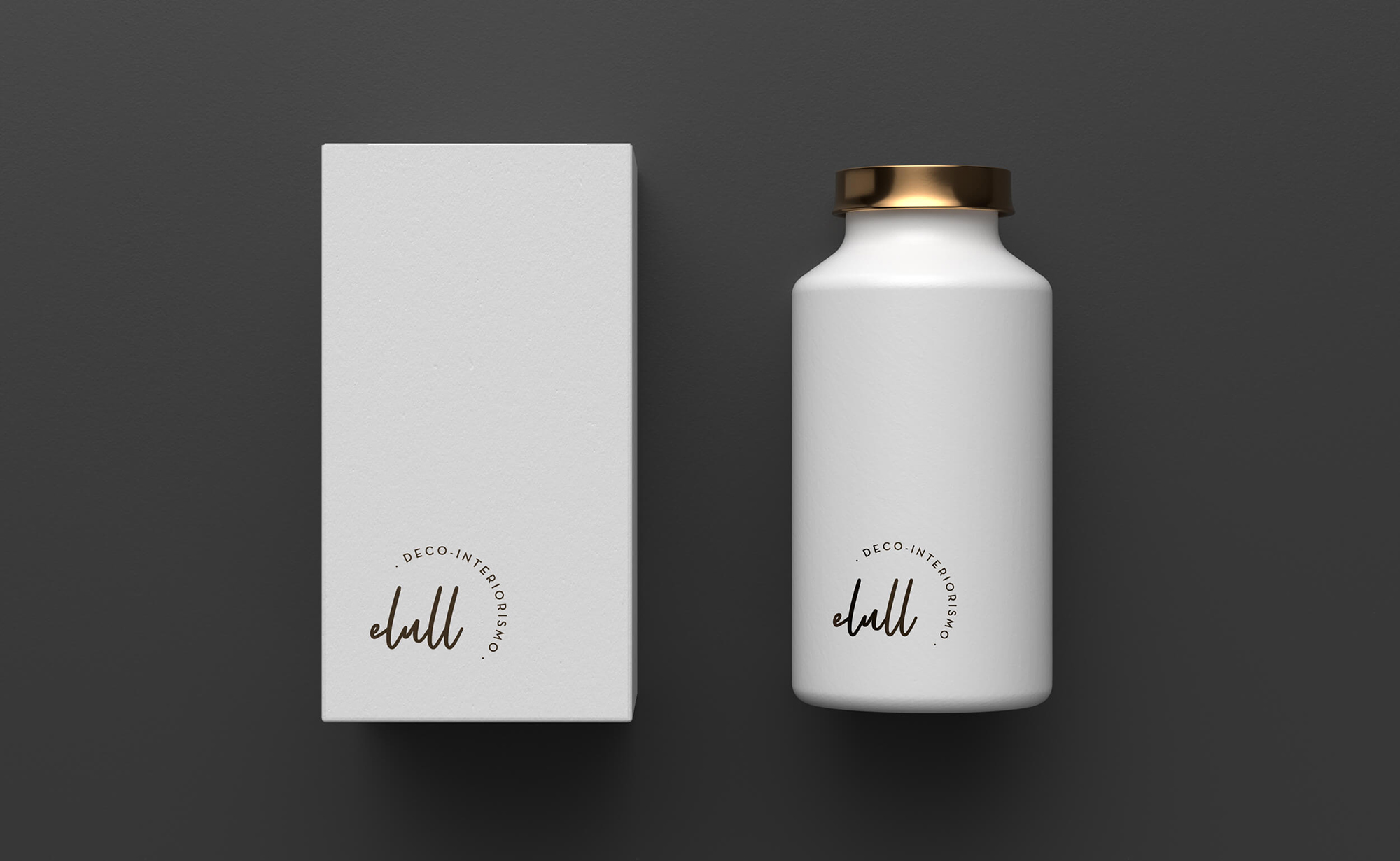Diseño y desarrollo de identidad visual corporativa para Elull Deco-interiorismo. Packaging botella.