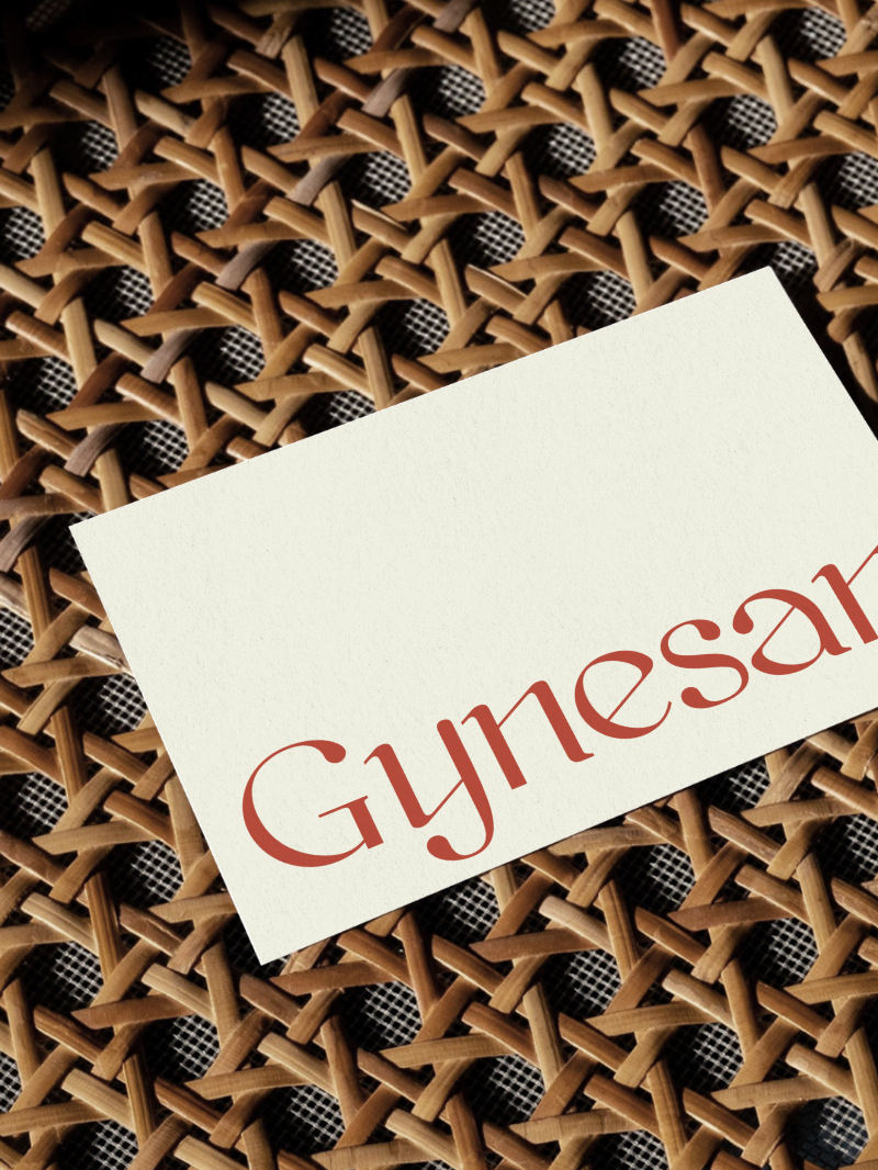Diseño y desarrollo de identidad visual corporativa para Gynesan. Detalle tarjeta close-up.
