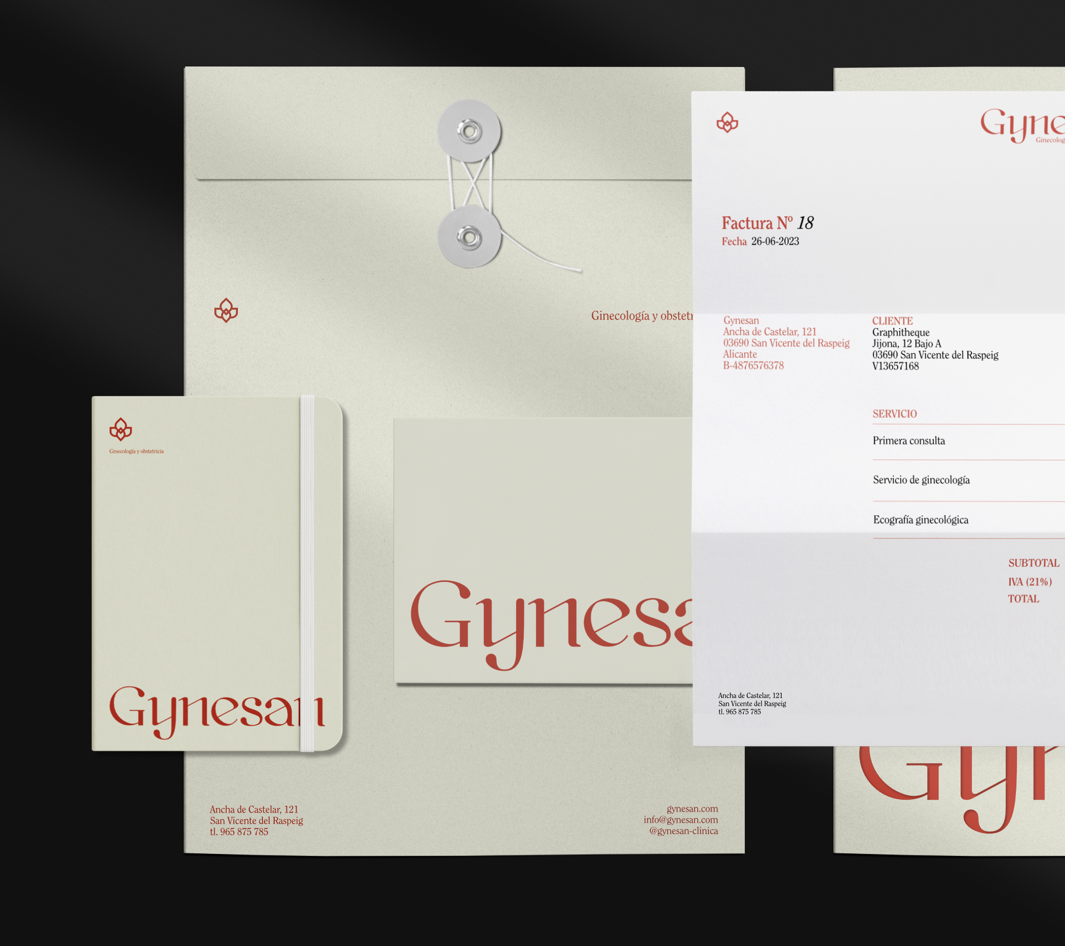 Diseño y desarrollo de identidad visual corporativa para Gynesan. Stationery