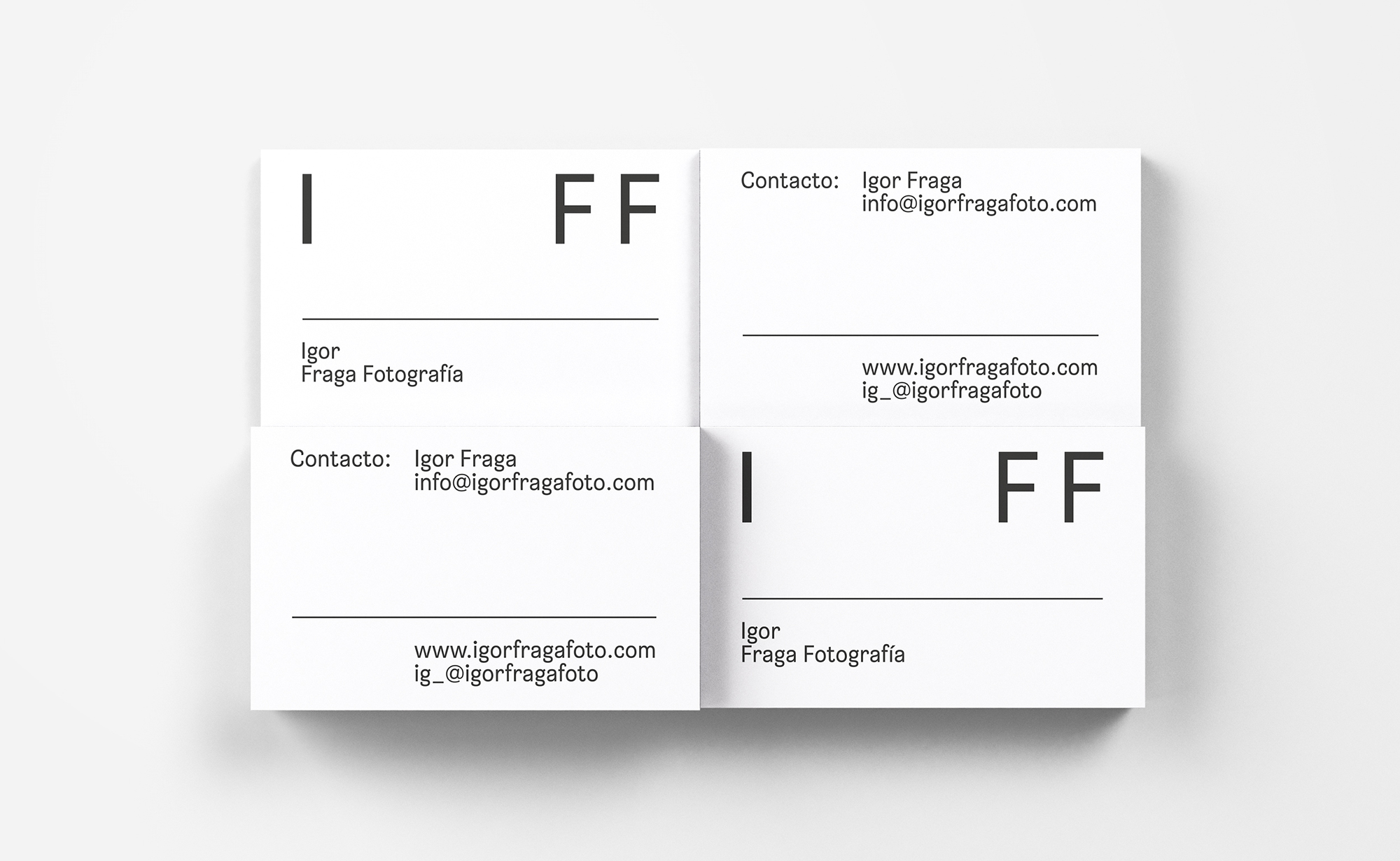 Diseño y desarrollo de identidad visual corporativa para Igor Fraga Fotografía. Tarjetas de visita.