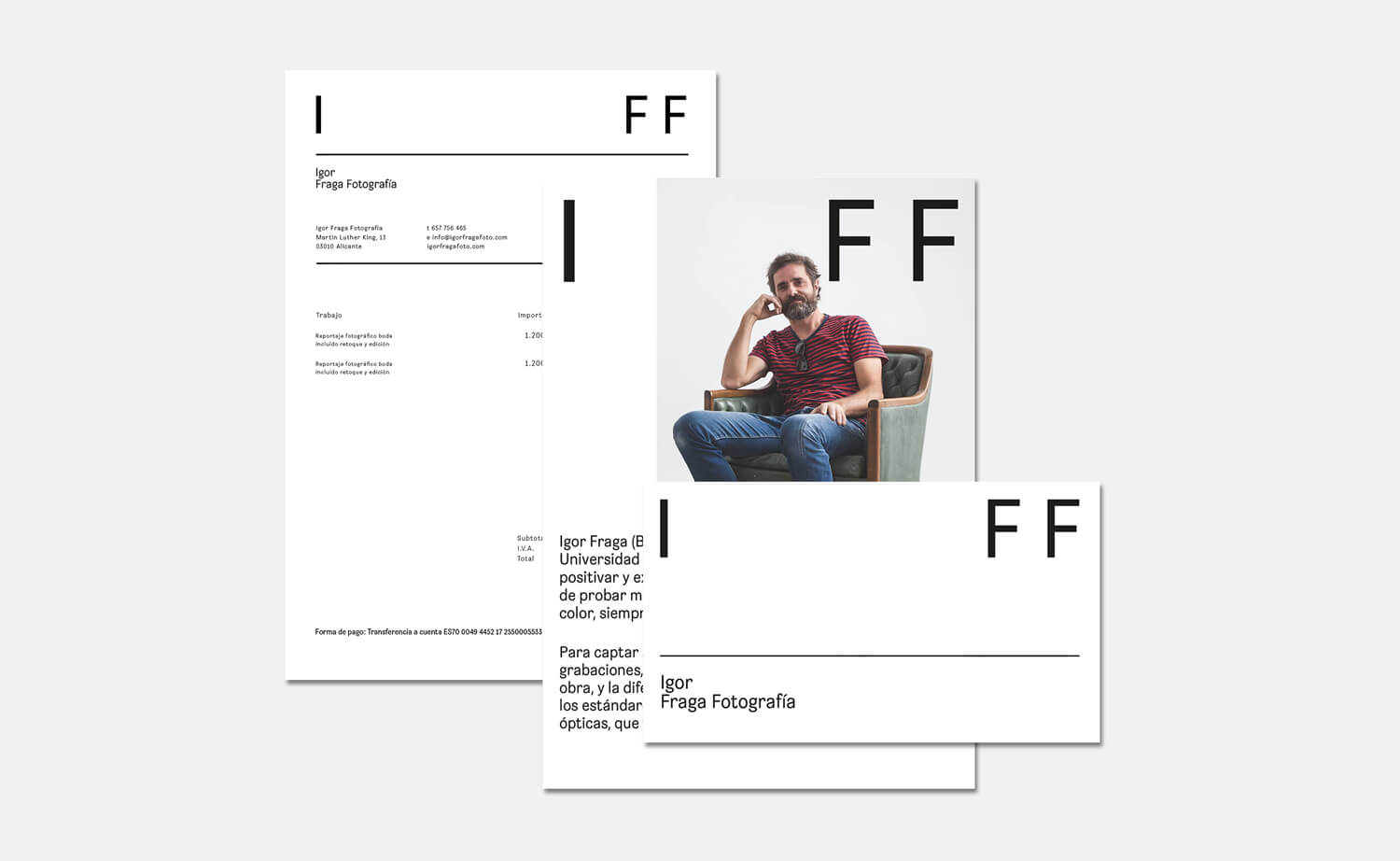 Diseño y desarrollo de identidad visual corporativa para Igor Fraga Fotografía. Detalle dossier.