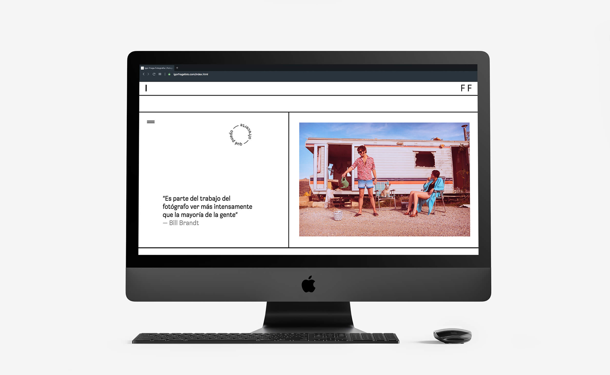Diseño y desarrollo de website corporativo para Igor Fraga Fotografía. Detalle landing page sobremesa iMac.
