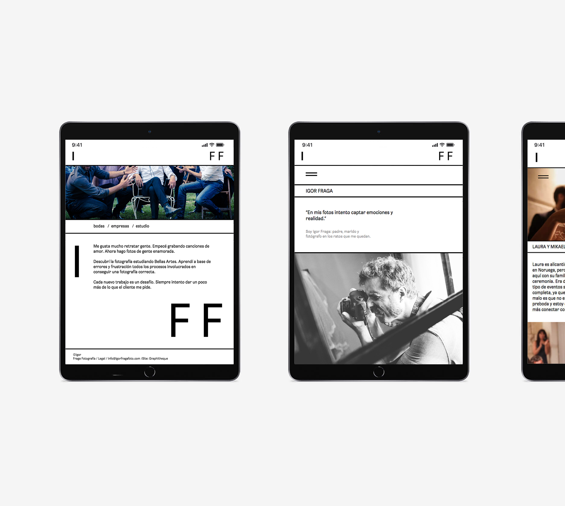 Diseño y desarrollo de website corporativo para Igor Fraga Fotografía. Vista web iPad.