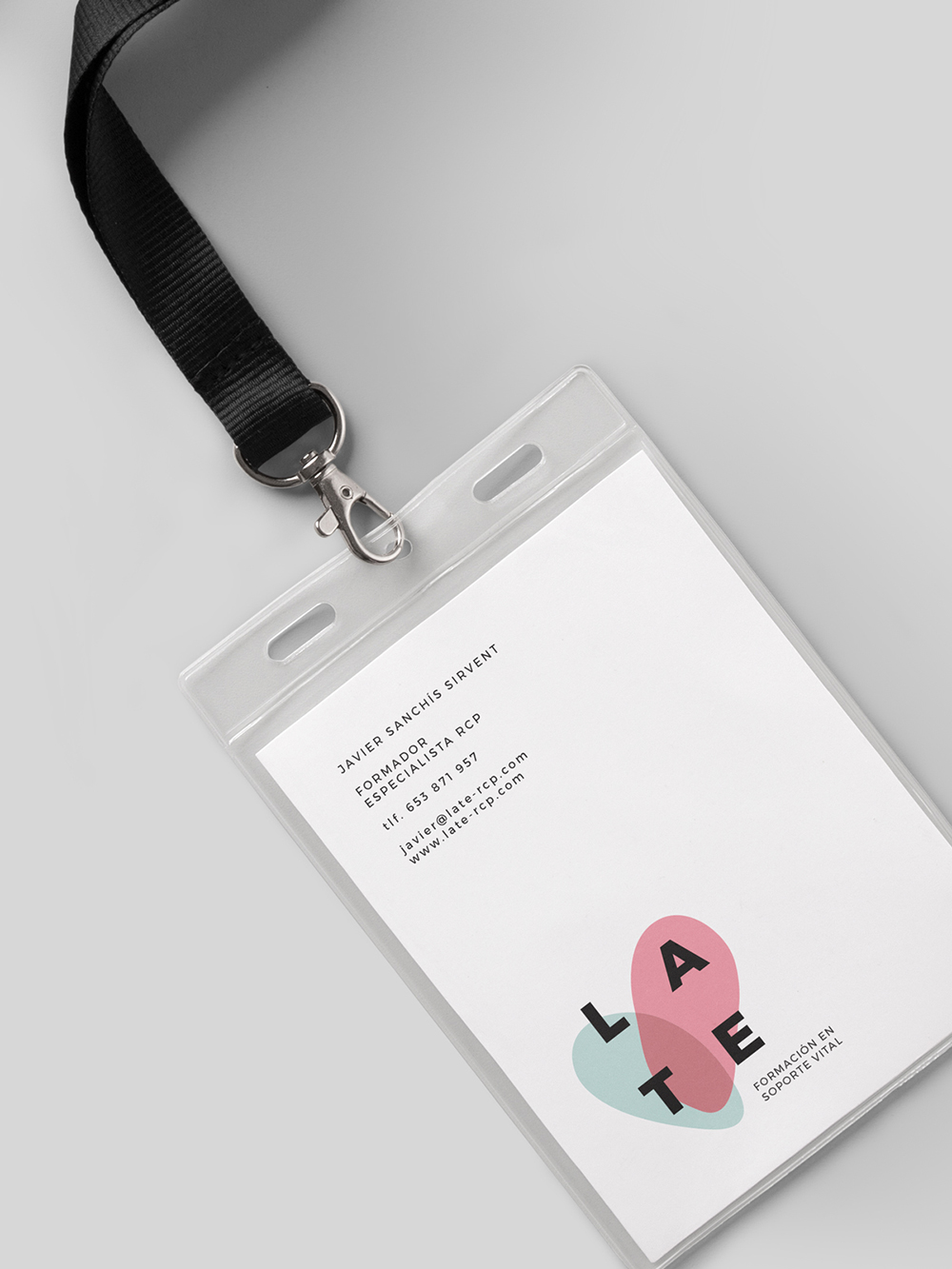 Diseño y desarrollo de identidad visual corporativa para Late, formación en soporte vital. Diseño ID-card.