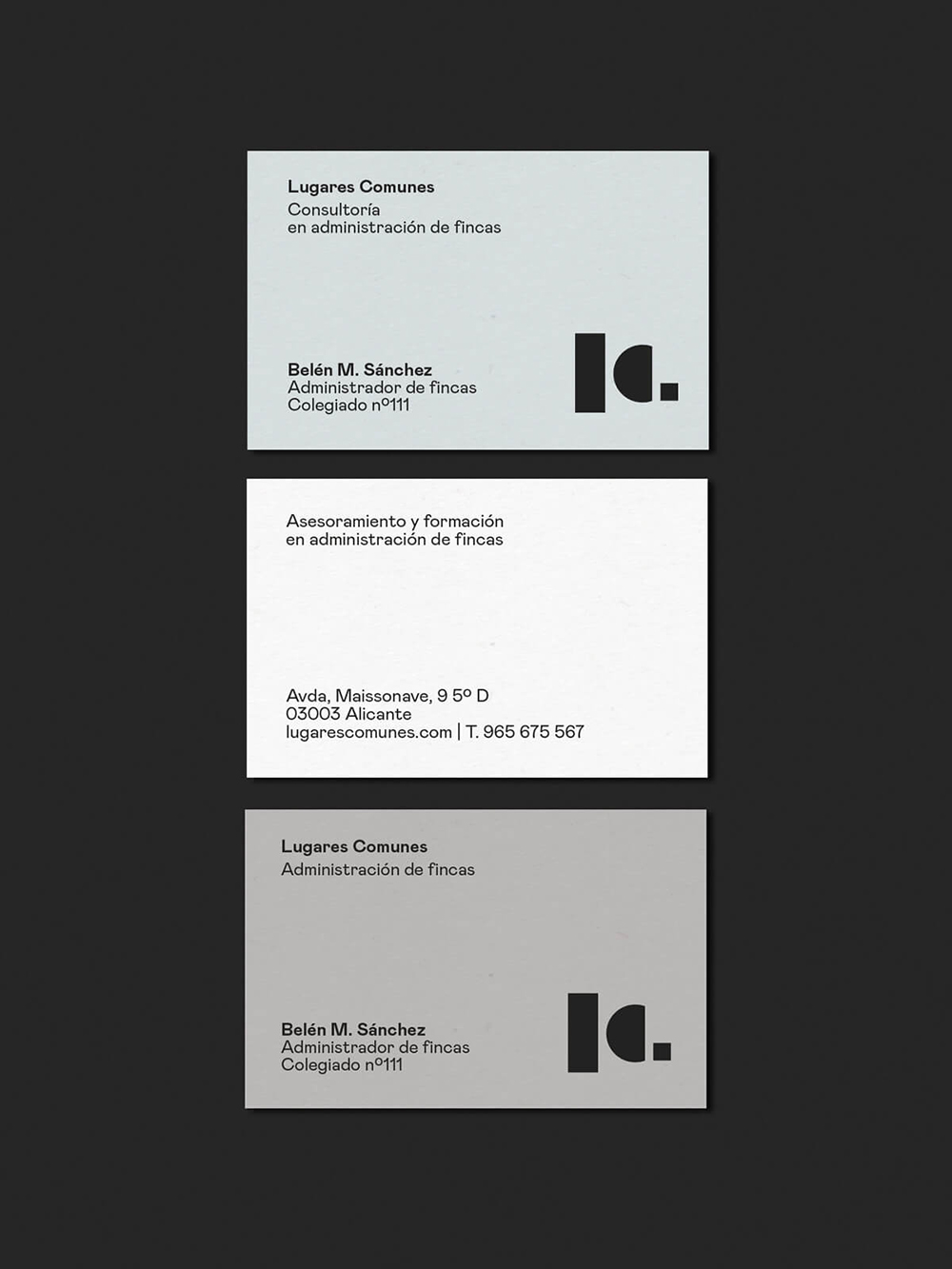 Diseño y desarrollo de identidad visual corporativa para Lugares Comunes. Versiones tarjeta de visita.