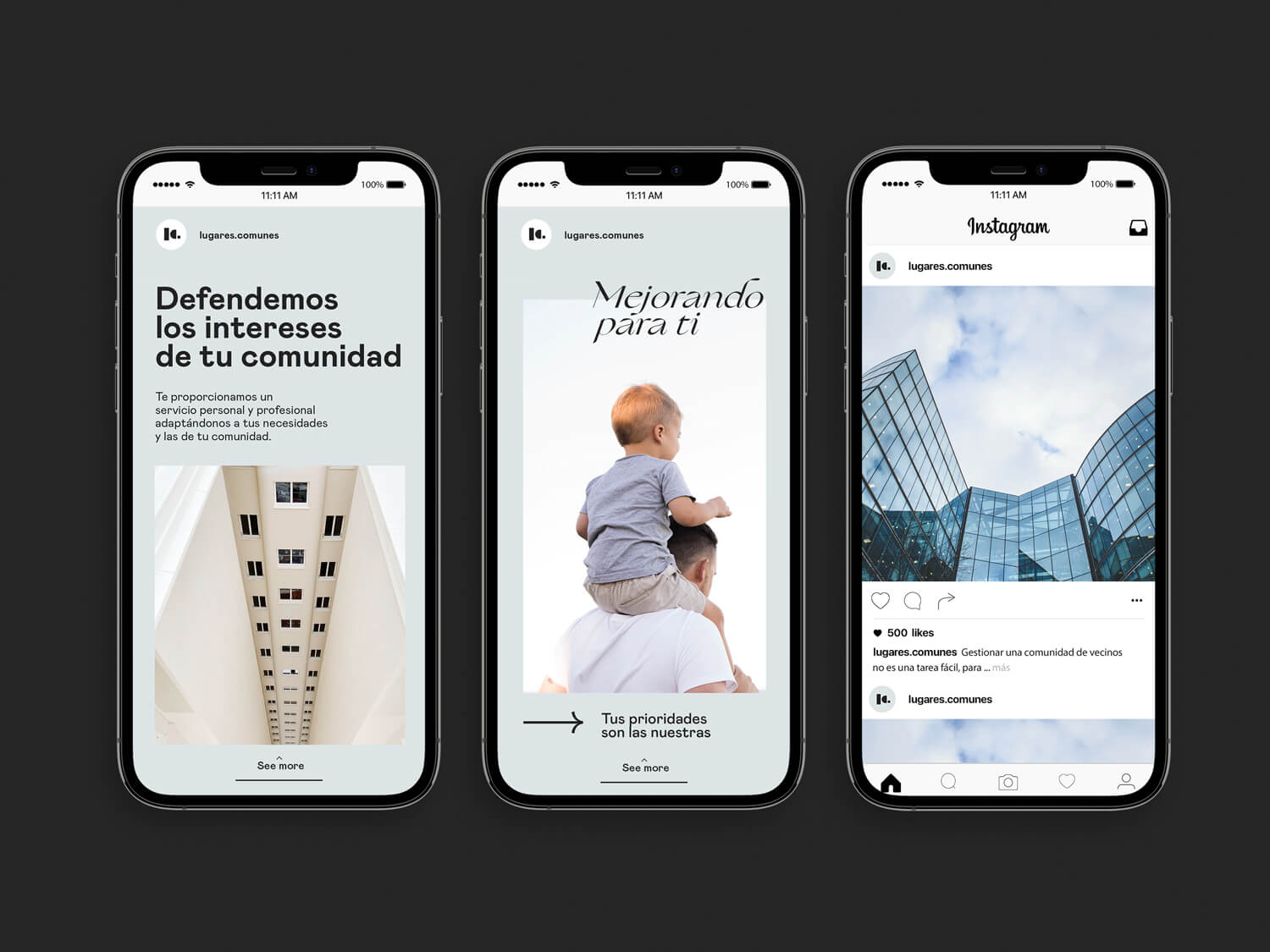 Diseño y desarrollo de identidad visual corporativa para Lugares Comunes. Diseño layout Instagram.