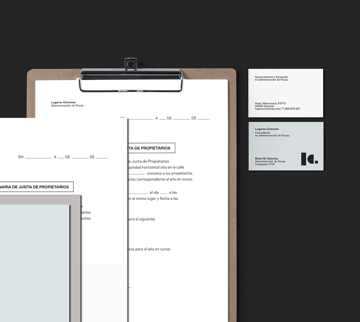 Diseño y desarrollo de identidad visual corporativa para Lugares Comunes. Stationery.