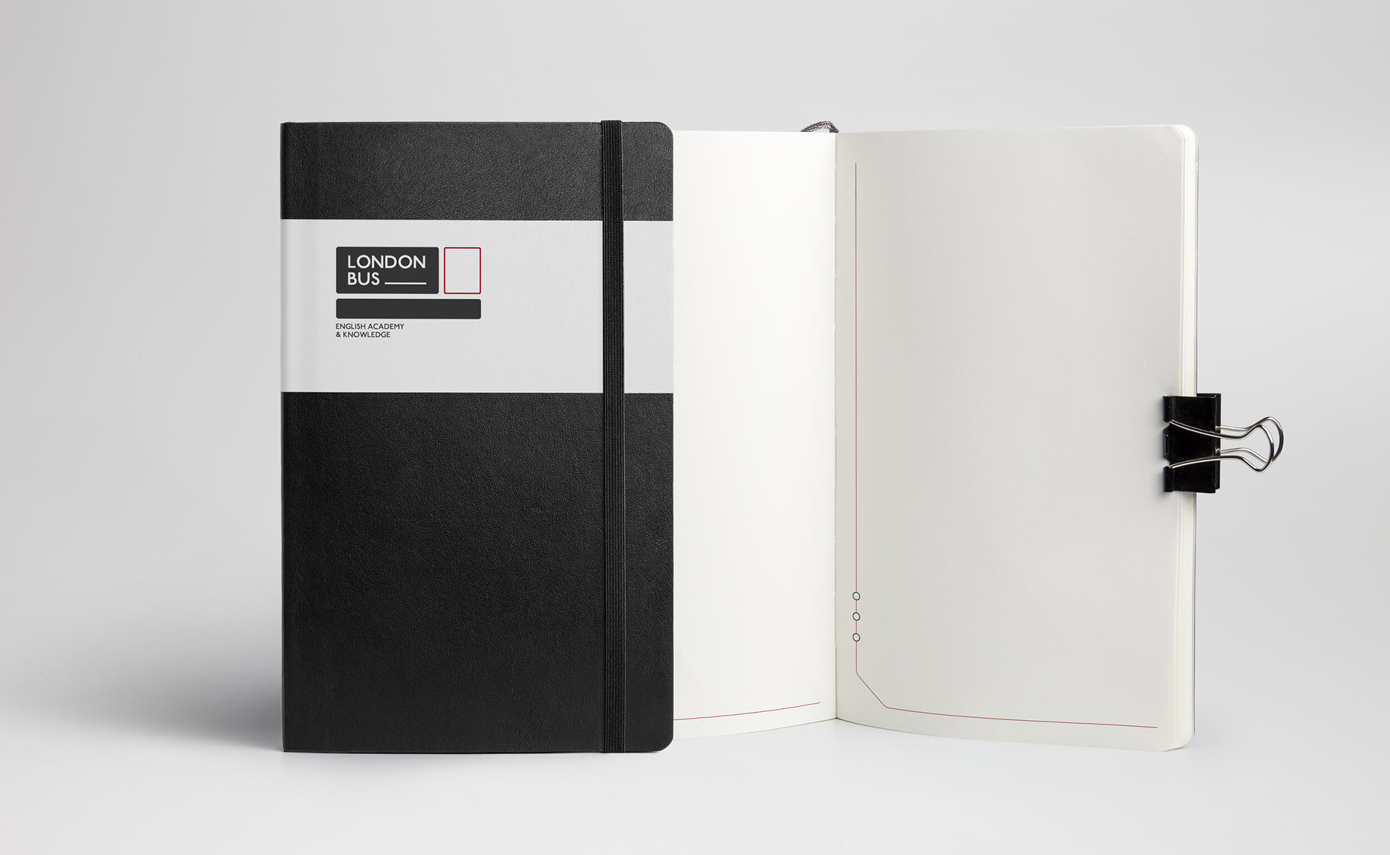 Diseño y desarrollo de identidad visual corporativa para London Bus - English academy & Knowledge. Notebook moleskine.