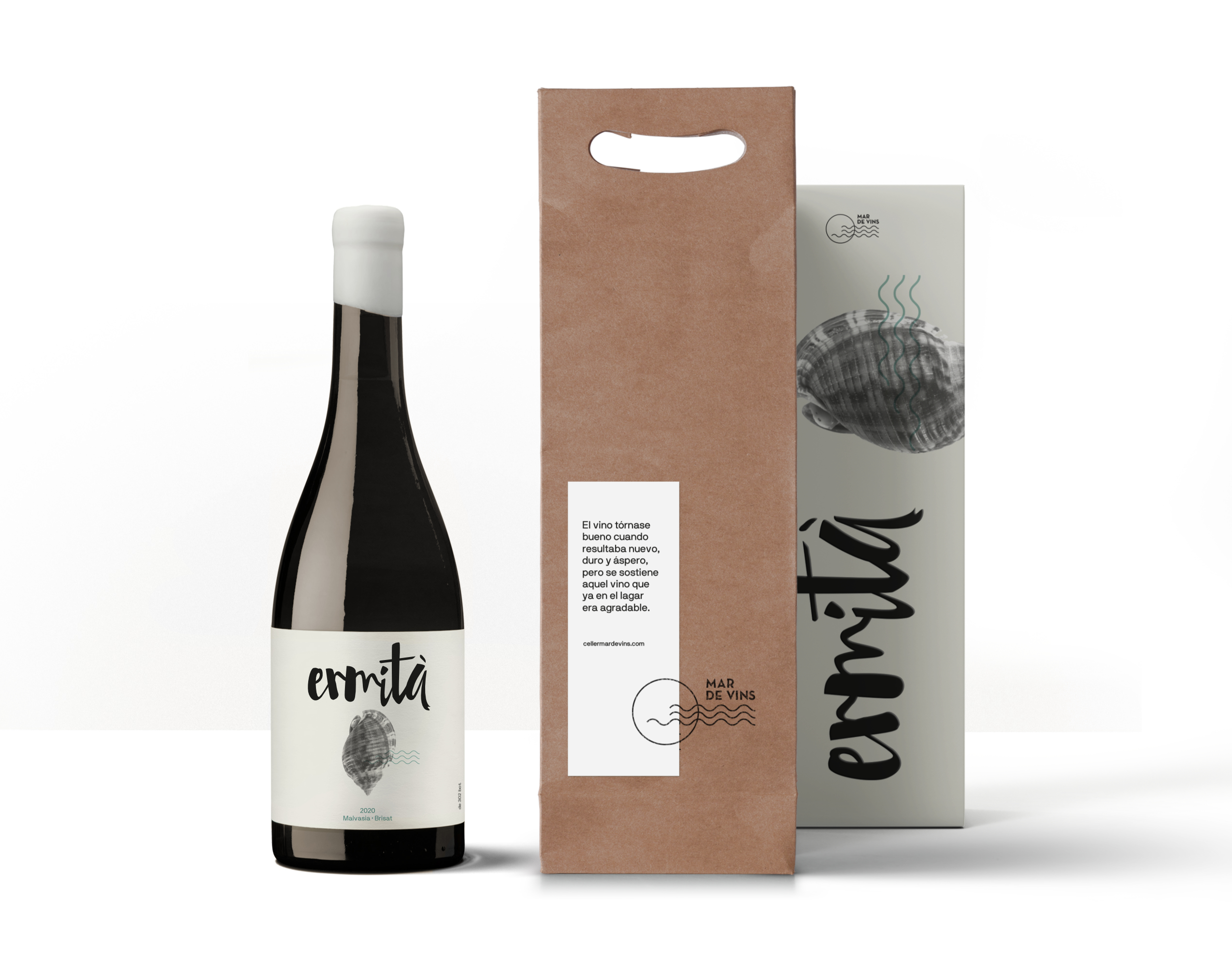Diseño y desarrollo de identidad visual corporativa para Celler Mar de Vins. Detalle botella.