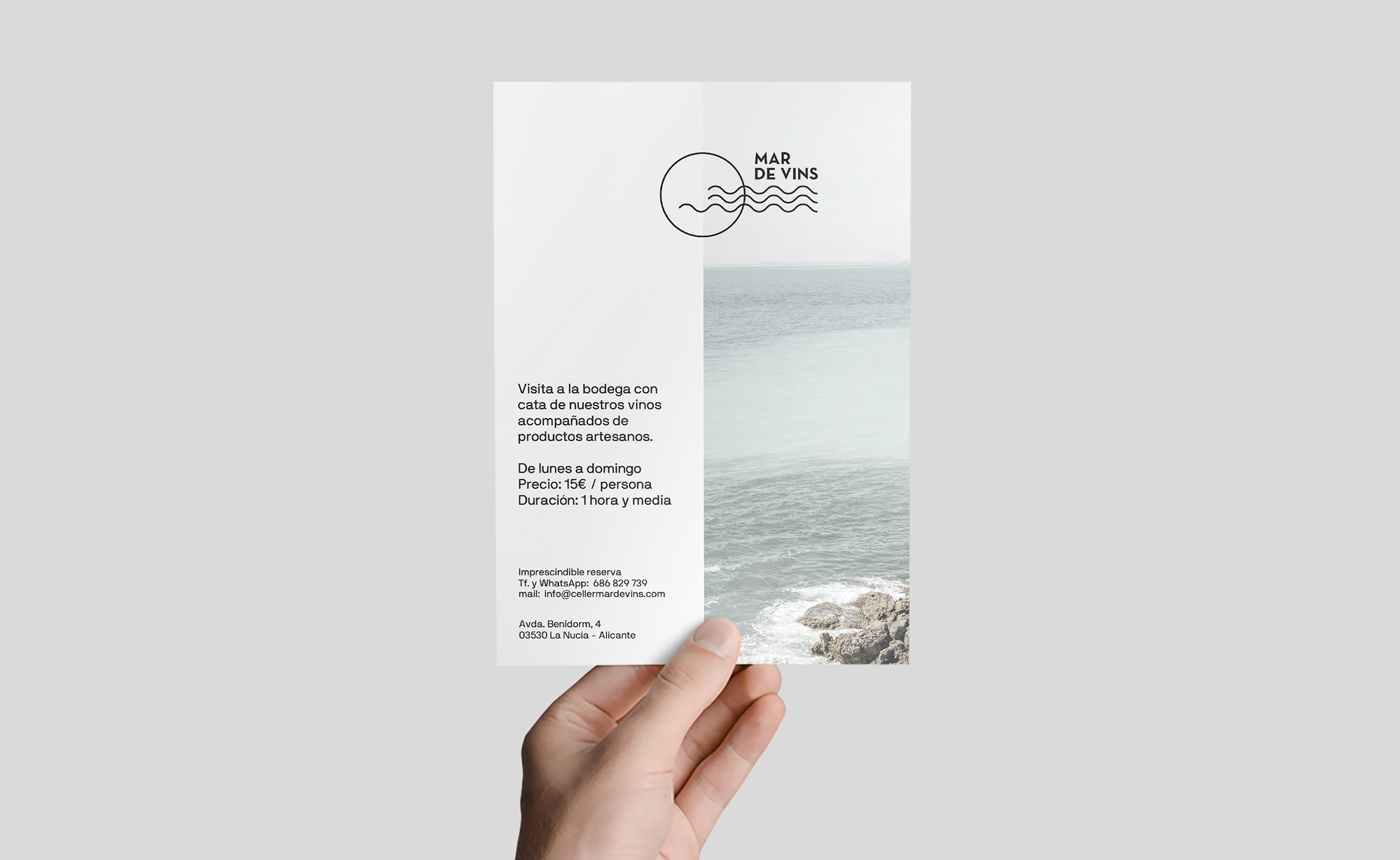 Diseño y desarrollo de identidad visual corporativa para Celler Mar de Vins. Flyer.