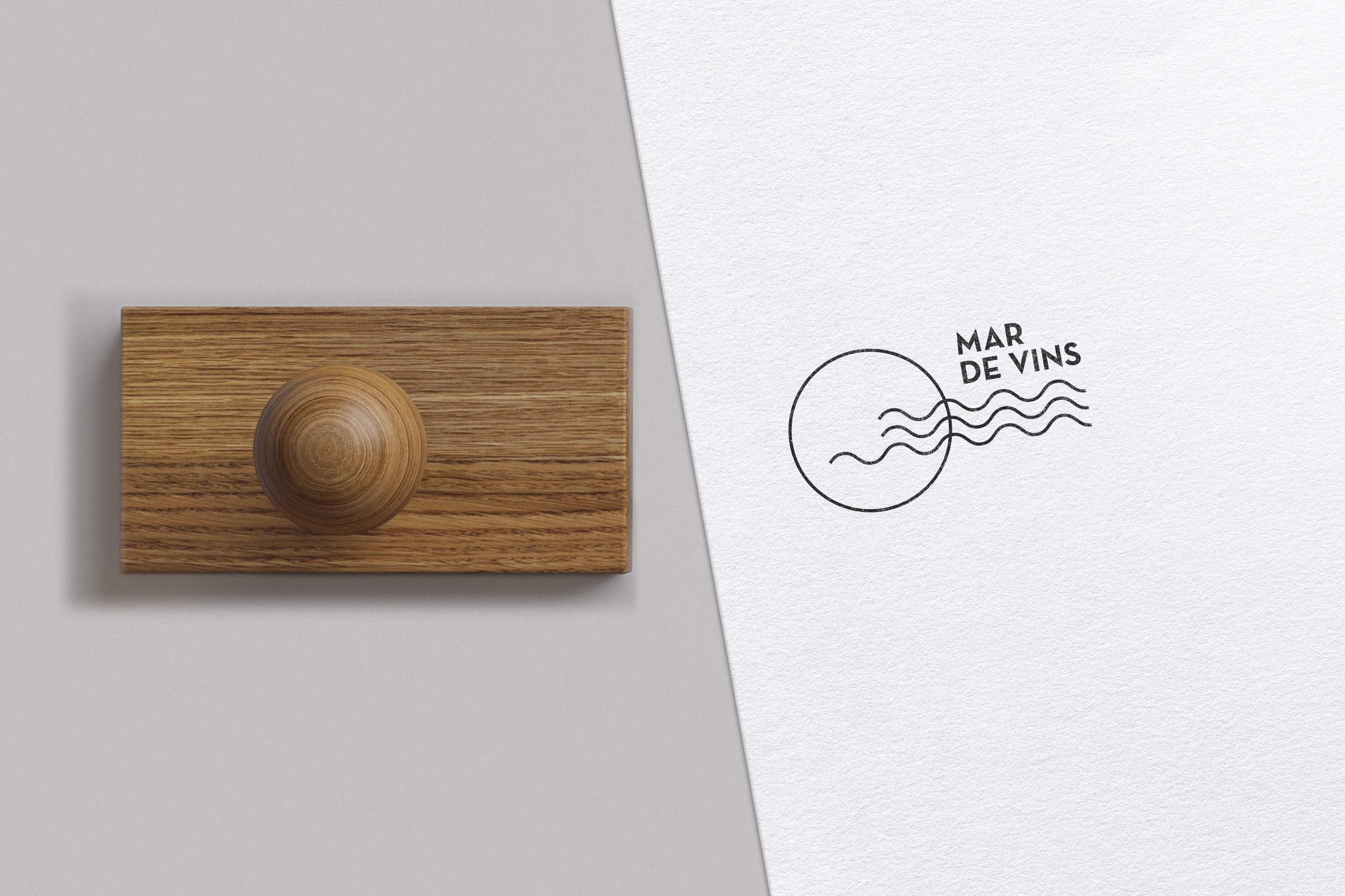 Diseño y desarrollo de identidad visual corporativa para Celler Mar de Vins. Detalle sello de caucho.