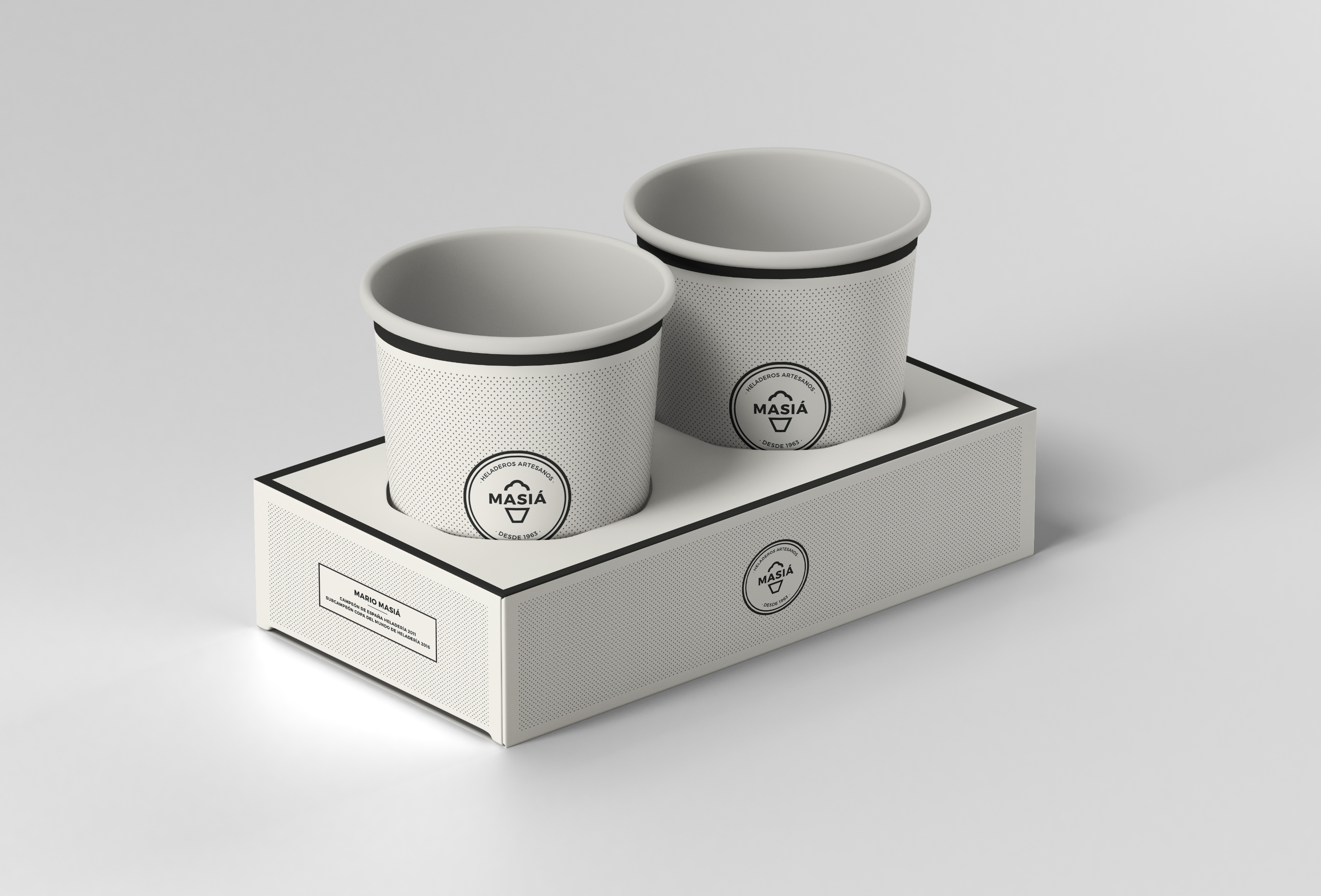 Diseño y desarrollo de identidad visual corporativa para Masiá Heladeros Artesanos. Detalle cup holder.