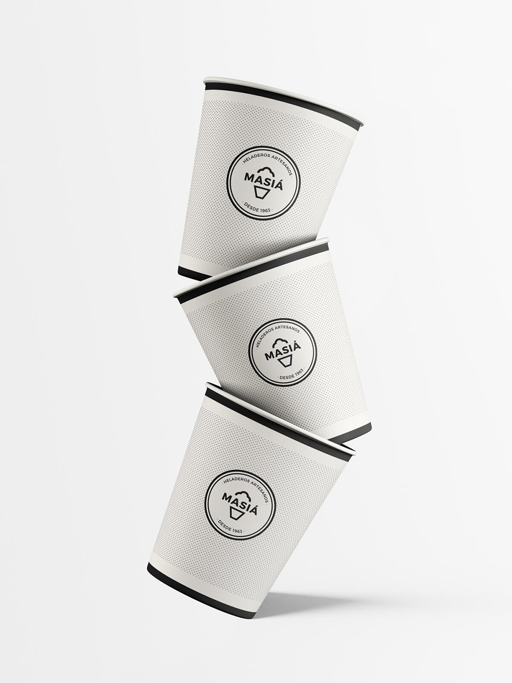 Diseño y desarrollo de identidad visual corporativa para Masiá Heladeros Artesanos. Detalle vasos.