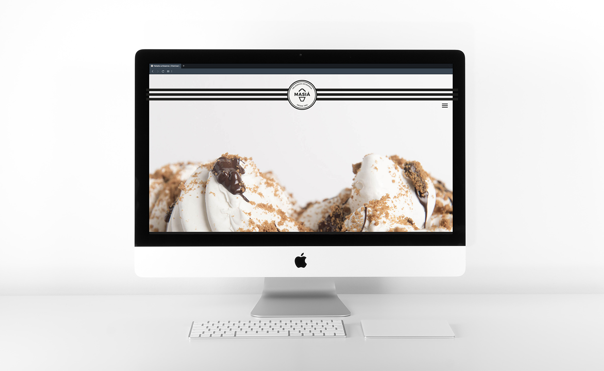 Diseño y desarrollo de website corporativo para Masiá Heladeros Artesanos. Detalle homepage sobremesa.