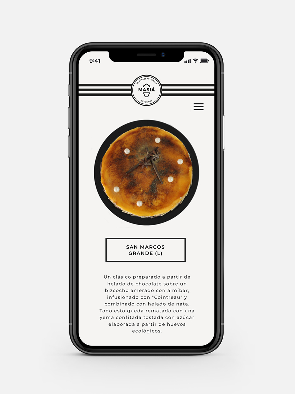 Diseño y desarrollo de website corporativo para Masiá Heladeros Artesanos. Vista detalle web iPhone.