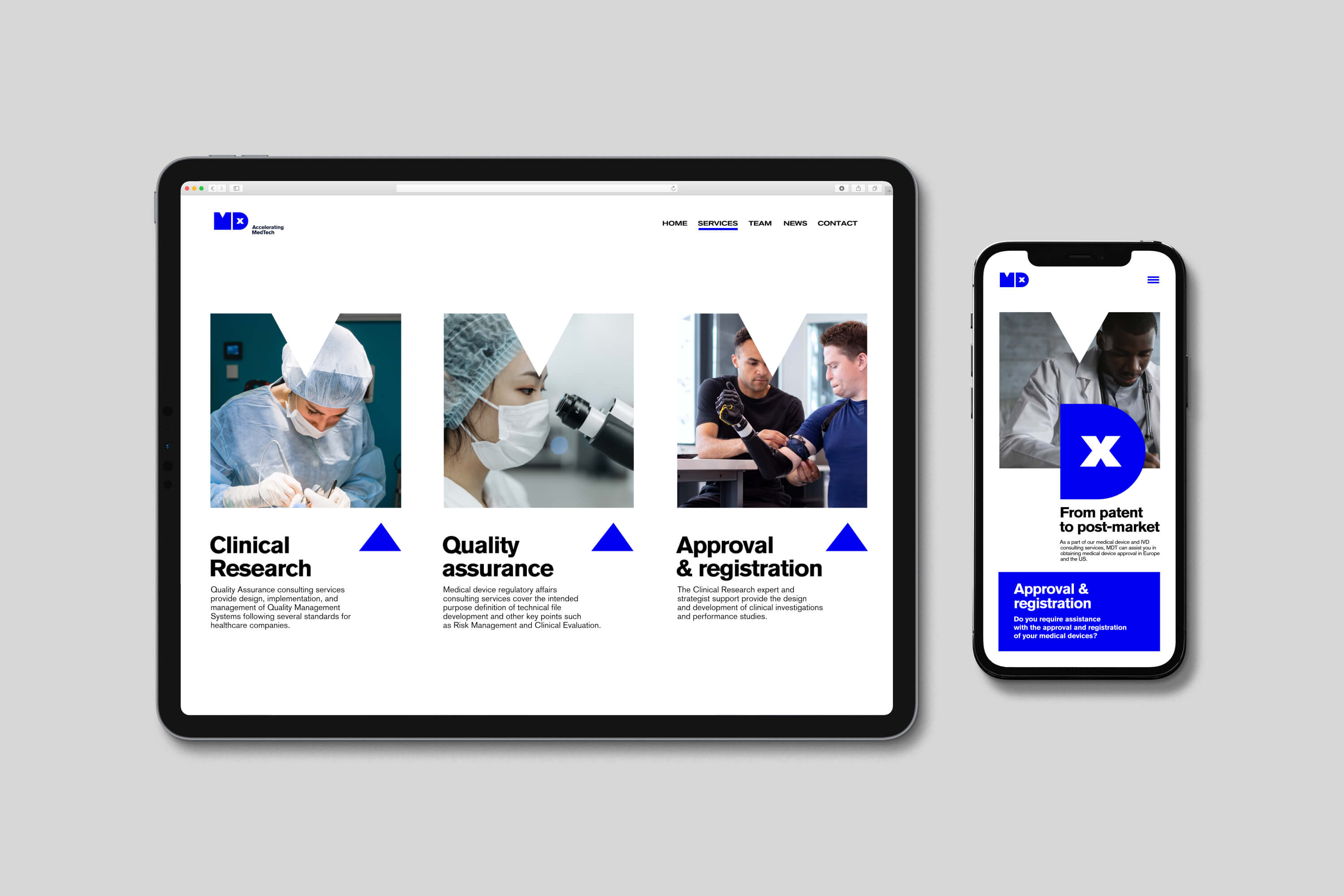 Diseño y desarrollo de identidad visual corporativa para MDx. Diseño web ipad.