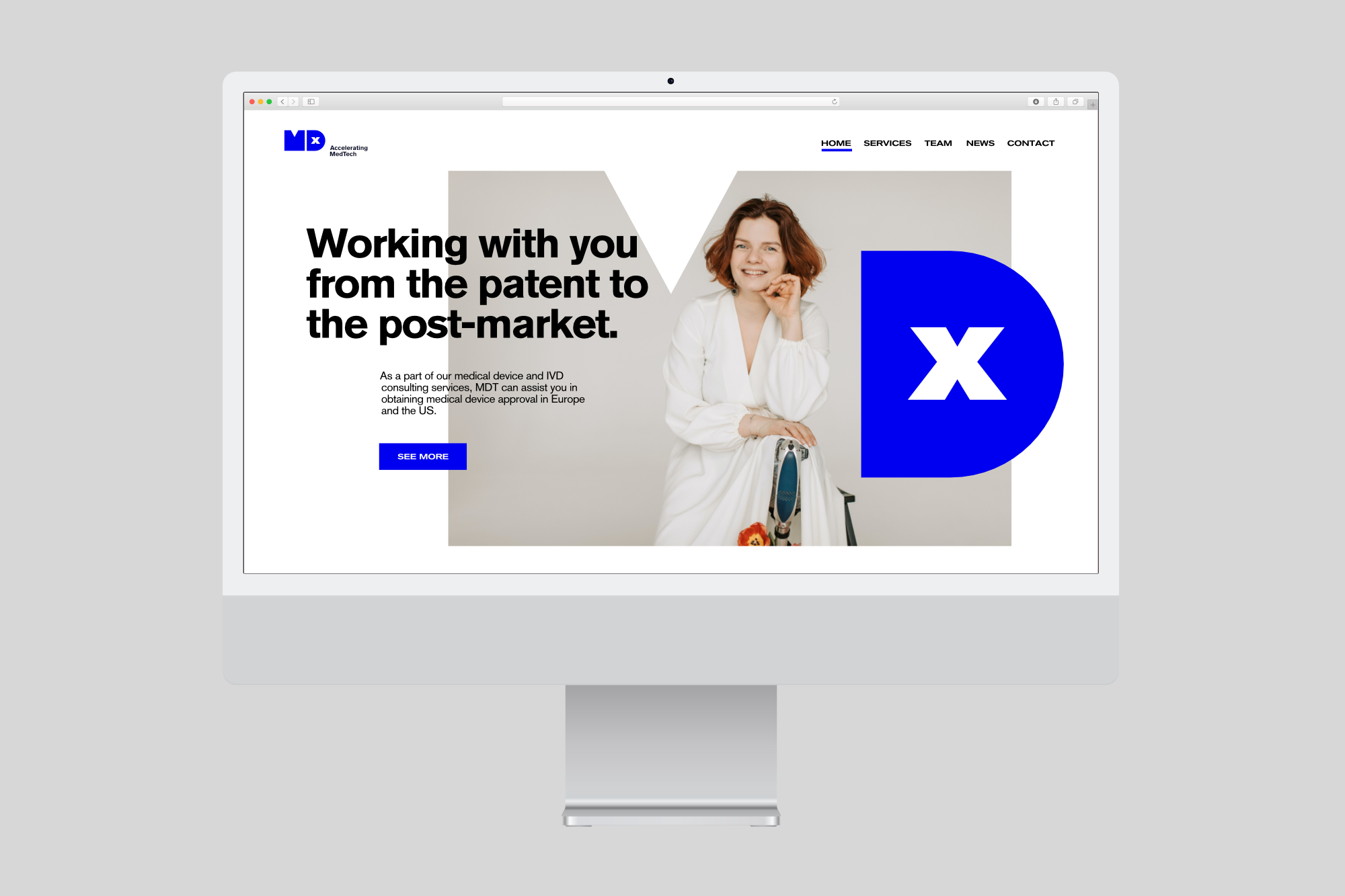 Diseño y desarrollo de identidad visual corporativa para MDx. Vista ejemplo web 2.