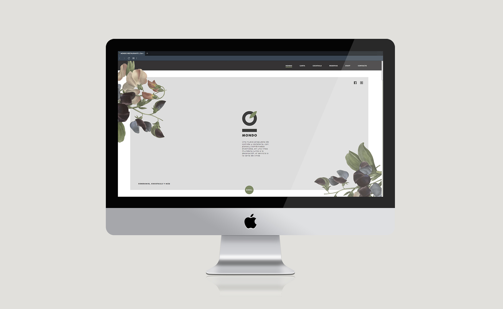 Diseño y desarrollo de website corporativo para restaurante Mondo. Vista homepage sobremesa.