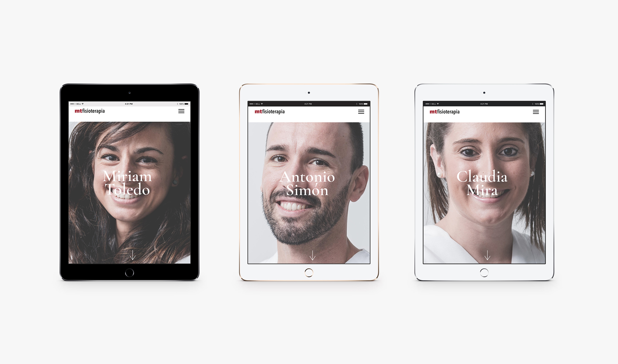 Diseño y desarrollo de website corporativo para MT Fisioterapia. Vistas varias sección personal iPad.
