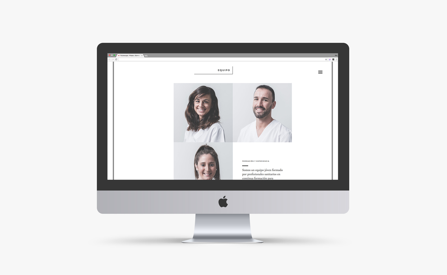 Diseño y desarrollo de website corporativo para MT Fisioterapia. Vista layout equipo sobremesa.