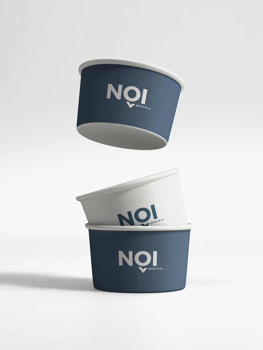 Diseño y desarrollo de identidad visual corporativa para NOI Gelato&Co. Detalle tarrinas helado.