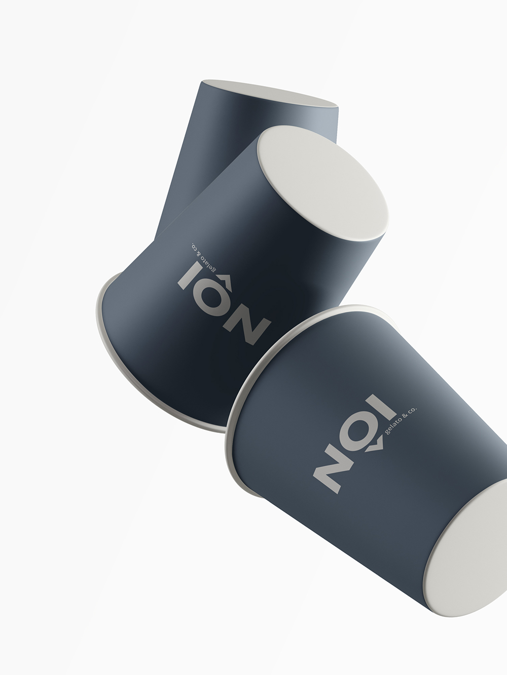 Diseño y desarrollo de identidad visual corporativa para NOI Gelato&Co. Diseño de vasos granizados.