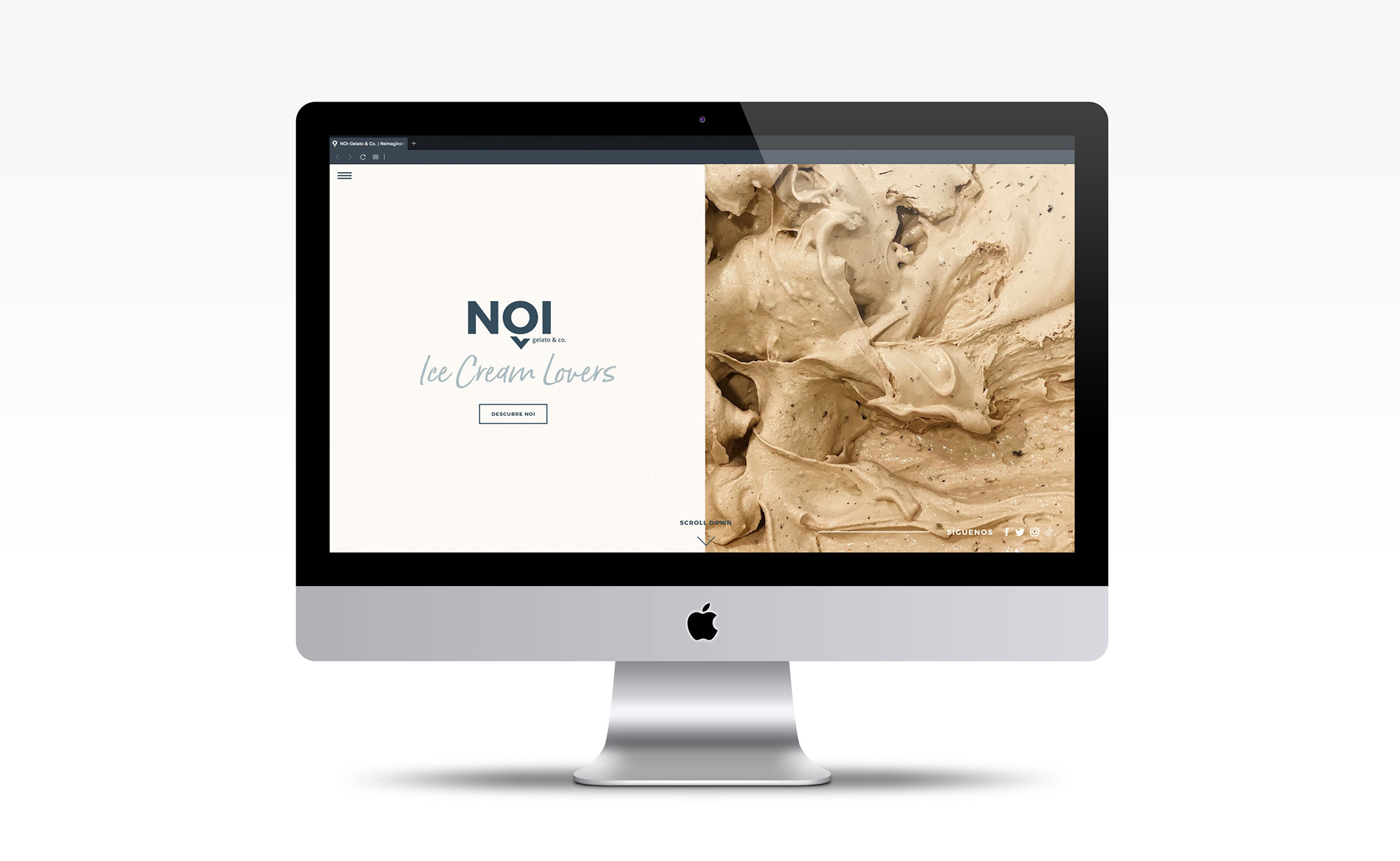 Diseño y desarrollo de website corporativo para NOI Gelato&Co. Vista detalle home page sobremesa.