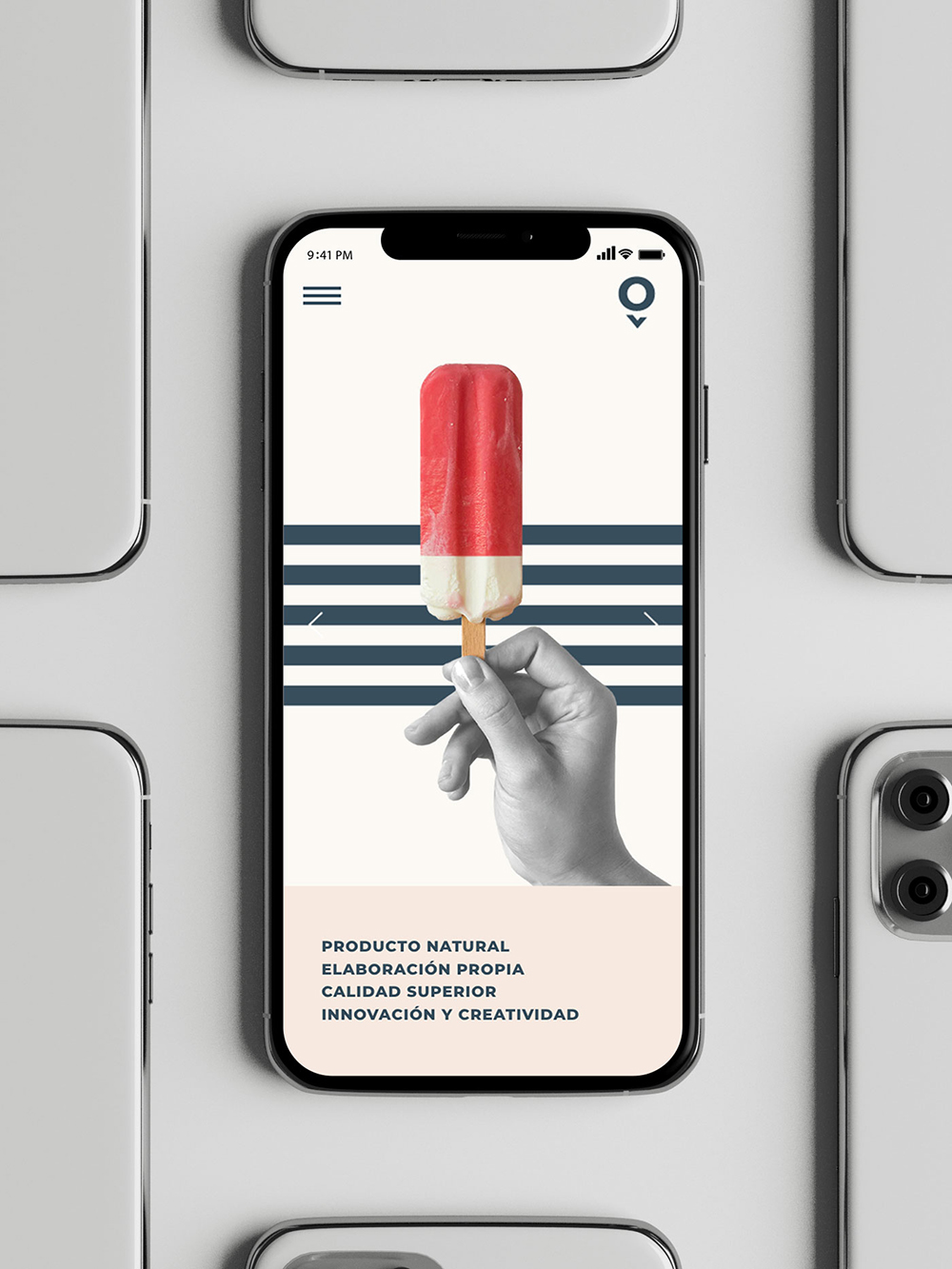 Diseño y desarrollo de website corporativo para NOI Gelato&Co. Vista detalle layout mobile.