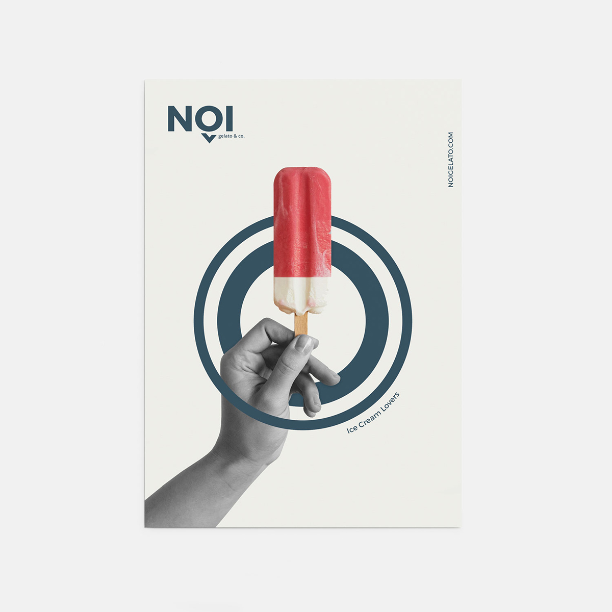 Diseño y desarrollo de identidad visual corporativa para NOI Gelato&Co. Diseño de poster.