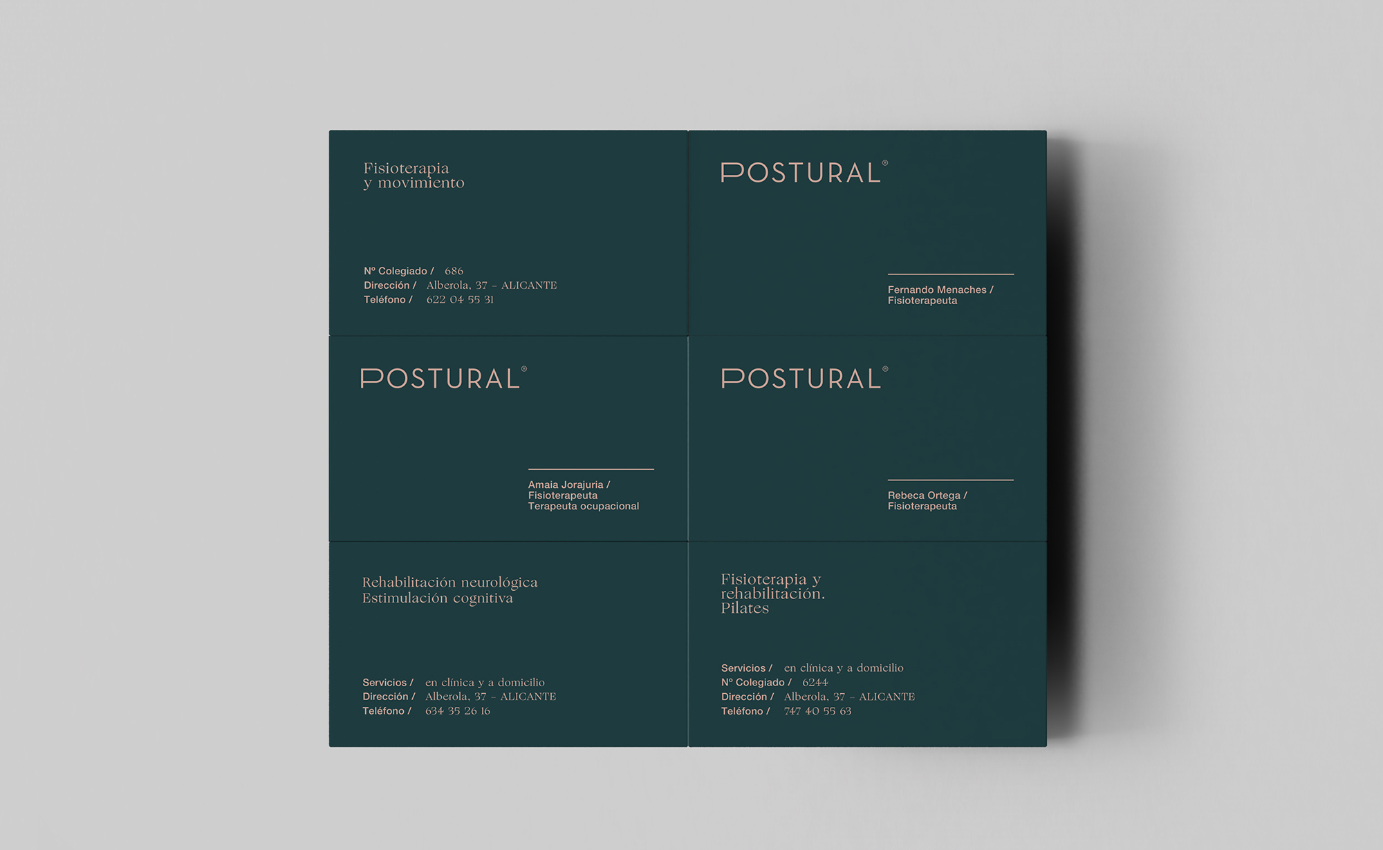 Diseño y desarrollo de identidad visual corporativa para Postural. Tarjetas de visita.