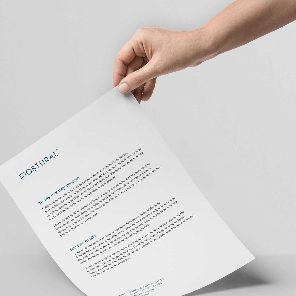 Diseño y desarrollo de identidad visual corporativa para Postural. Hoja de carta.