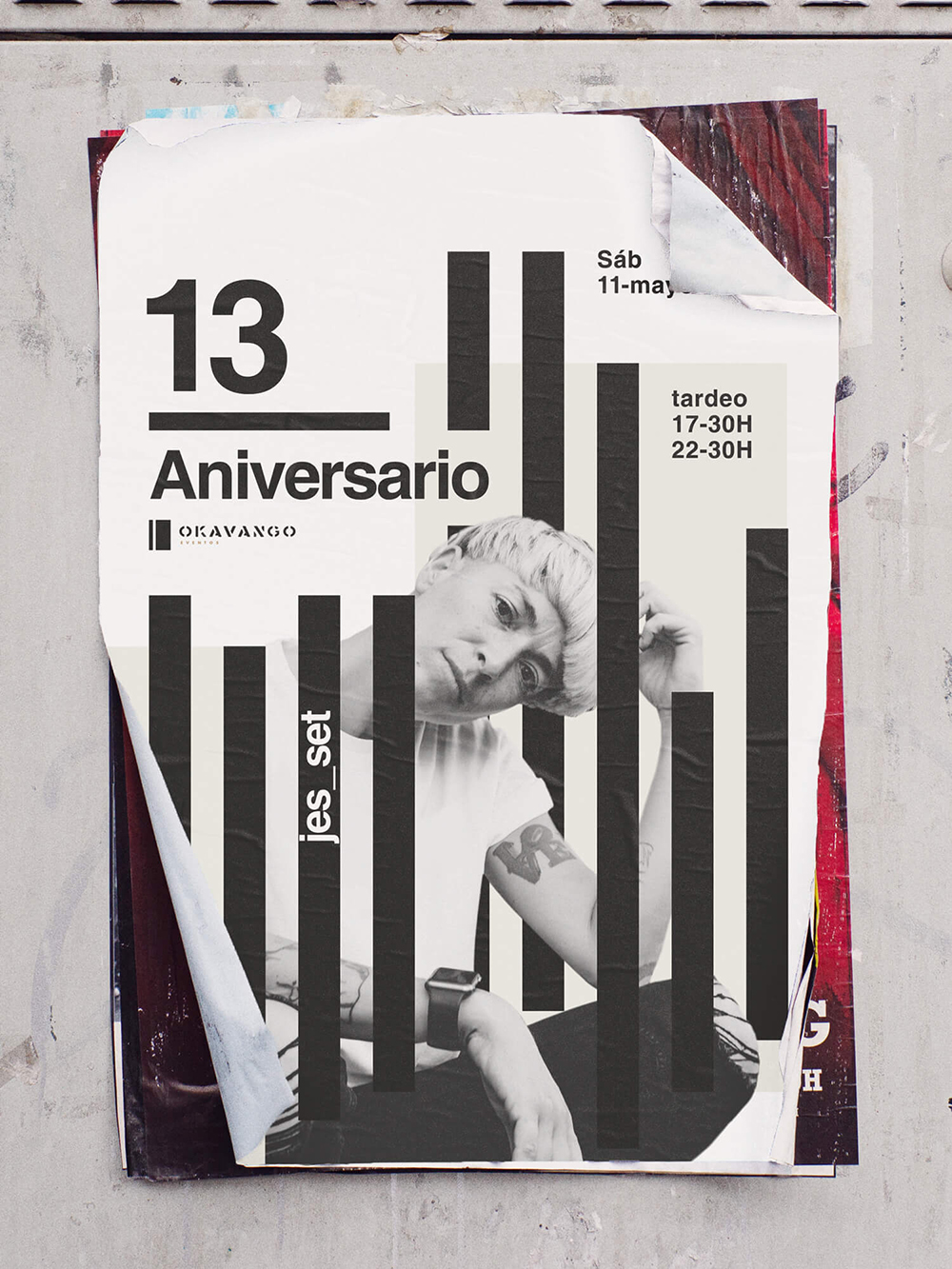 Diseño de cartelería para Jes_set. Sesión aniversario Okavango Café.