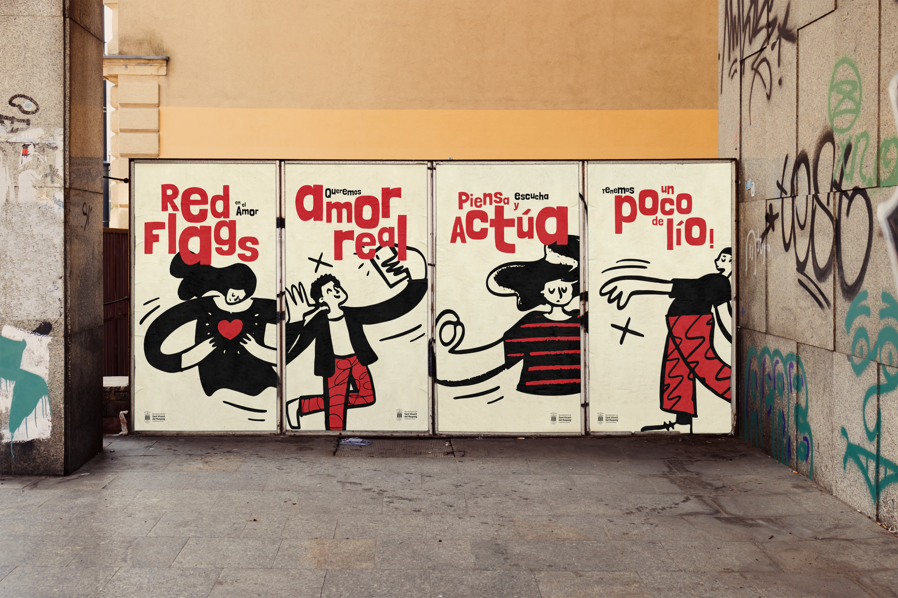 Diseño de cartelería para campaña Red Flags de la Concejalía de Derechos Sociales del Ayuntamiento de San Vicente del Raspeig.