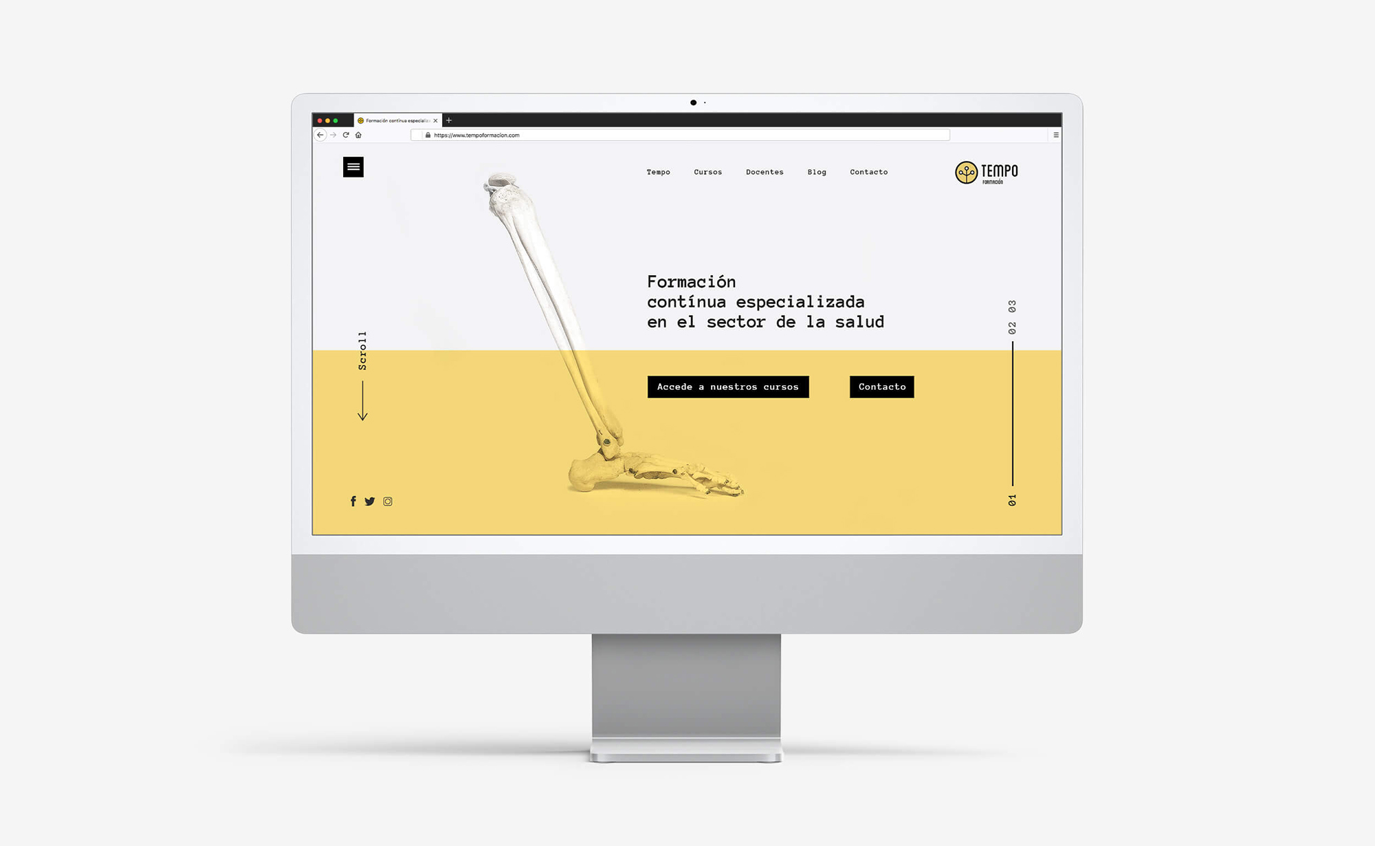 Diseño y desarrollo de website corporativo para Tempo Formación. Vista iMac sobremesa.