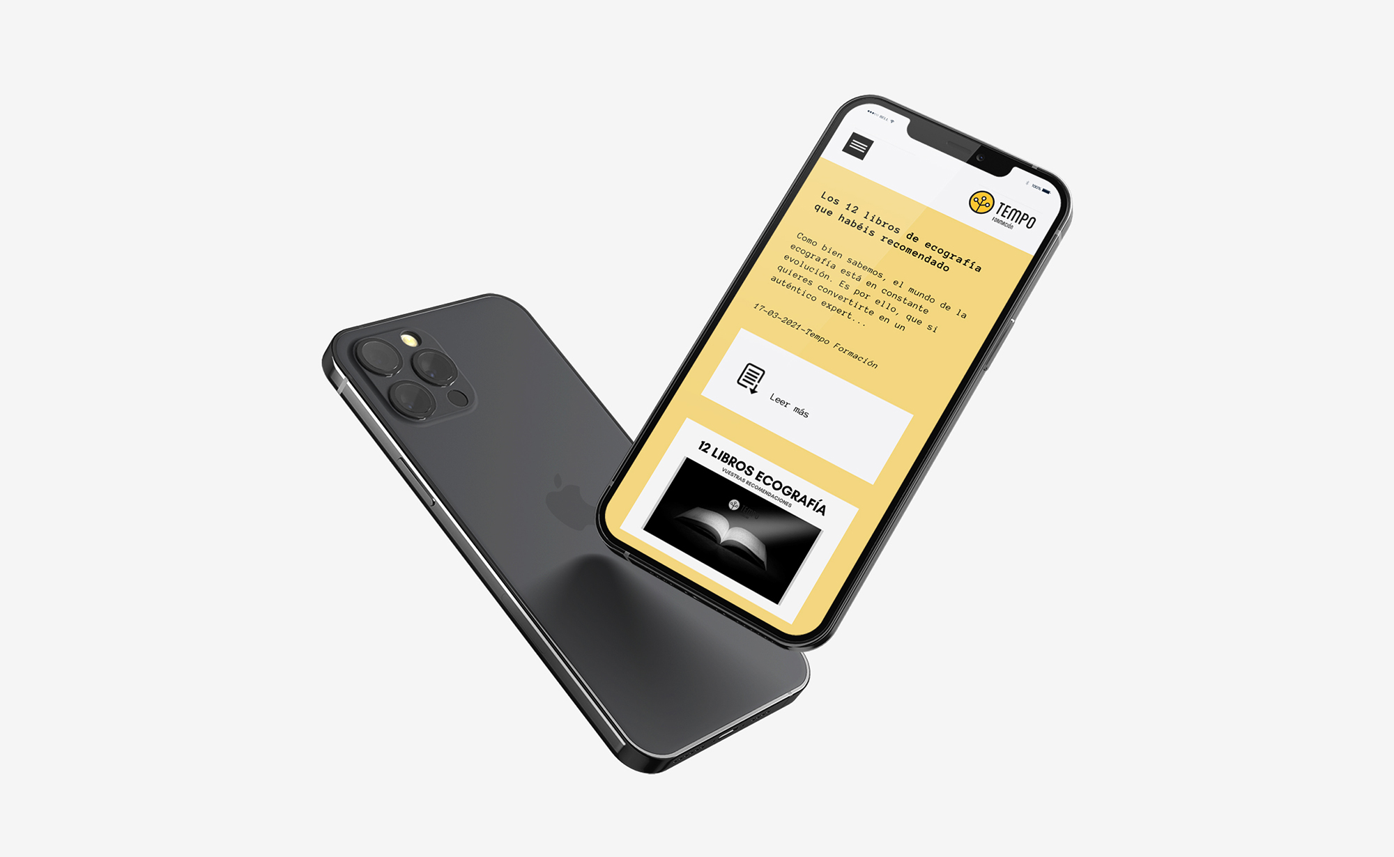 Diseño y desarrollo de website corporativo para Tempo Formación. Vista detalle iPhone 12.